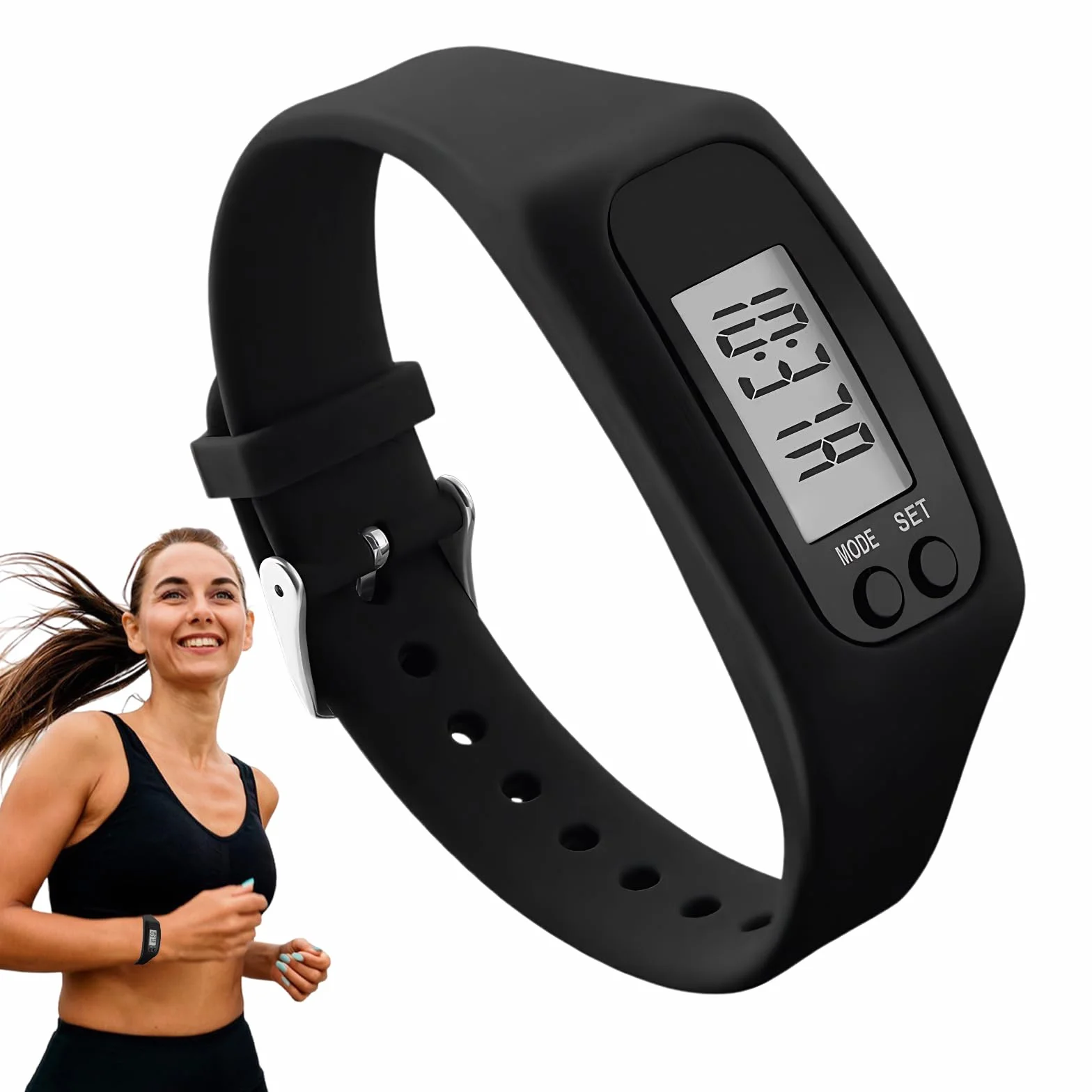 Mini Podometro Electrónico 3D, Contador de Pasos, Silicón Cuenta Pasos Reloj, No Requiere Aplicación,Ideal para Senderismo, Fitness y Desplazamientos Diarios, Apto Tanto para Hombres Como para Mujeres