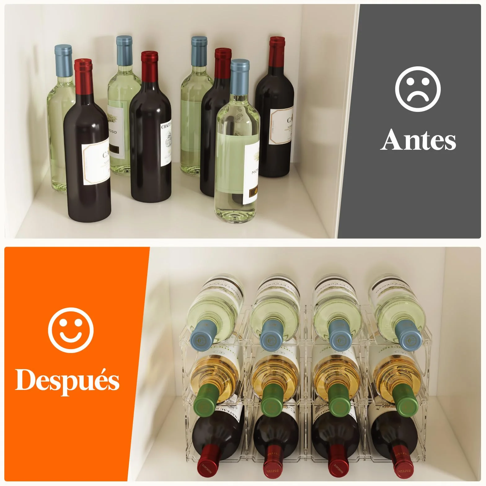 Lifewit Botellero Frigorifico para 12 Botellas, 3 Niveles Apilables Botellero para Vino, 42 x 20 x 23 cm Organizador Botellas