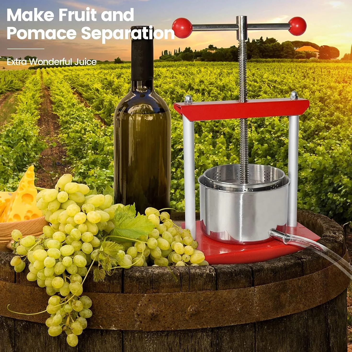 Prensa de frutas de 6 l, fruta y vino, acero inoxidable, prensa para uvas, frutas, carne, hierbas, grasa, verduras y queso