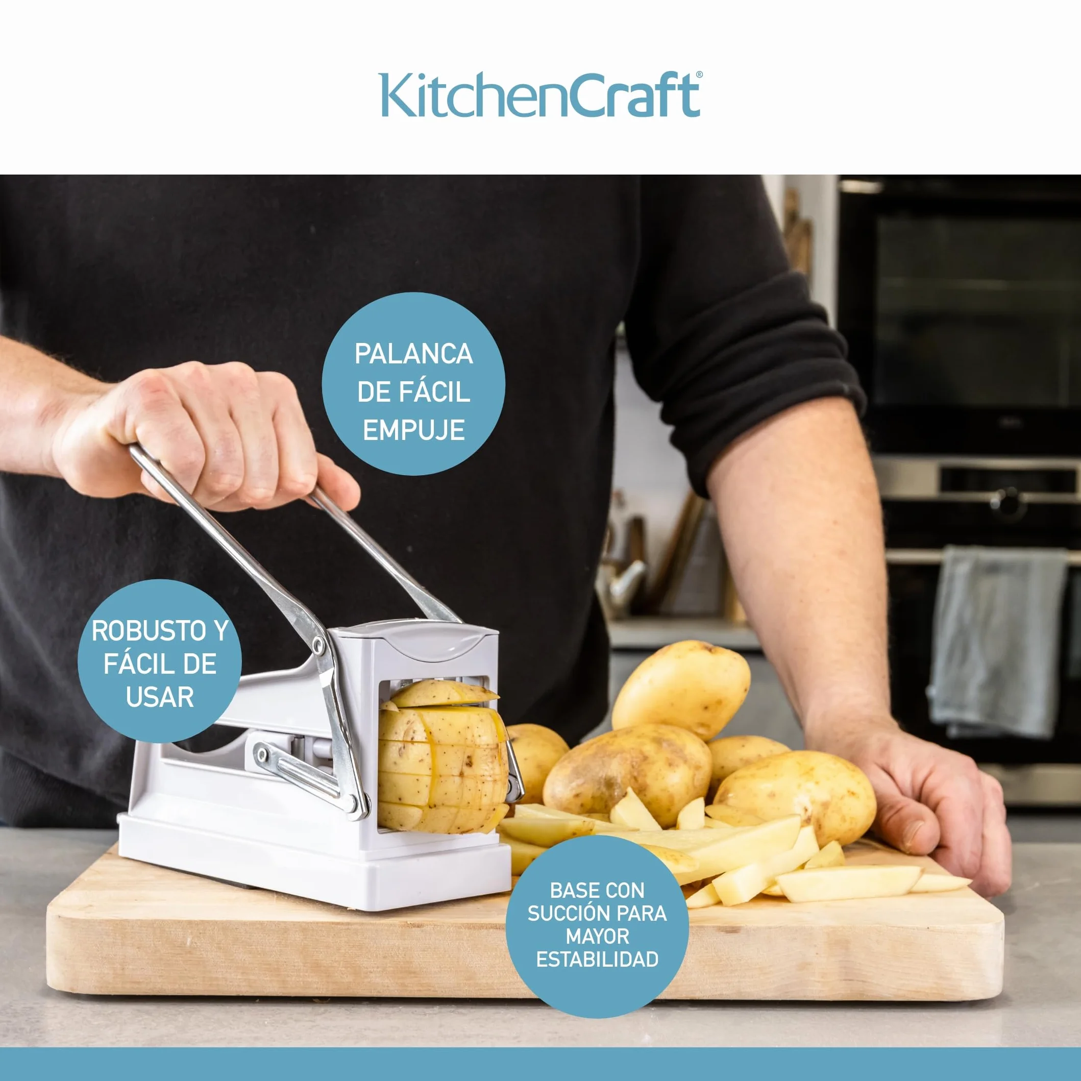 Kitchen Craft KCBB882 - Cortador de patatas fritas con hoja de acero inoxidable, Blanco