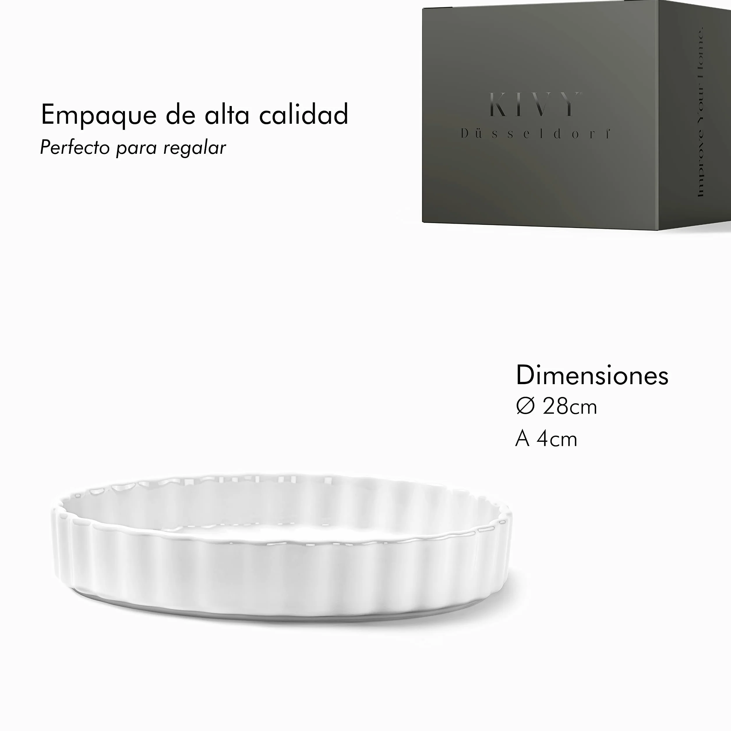 KIVY Molde de Cerámica Antiadherente para Quiche - 28 cm - Redondo - Fuente de Horno Redonda