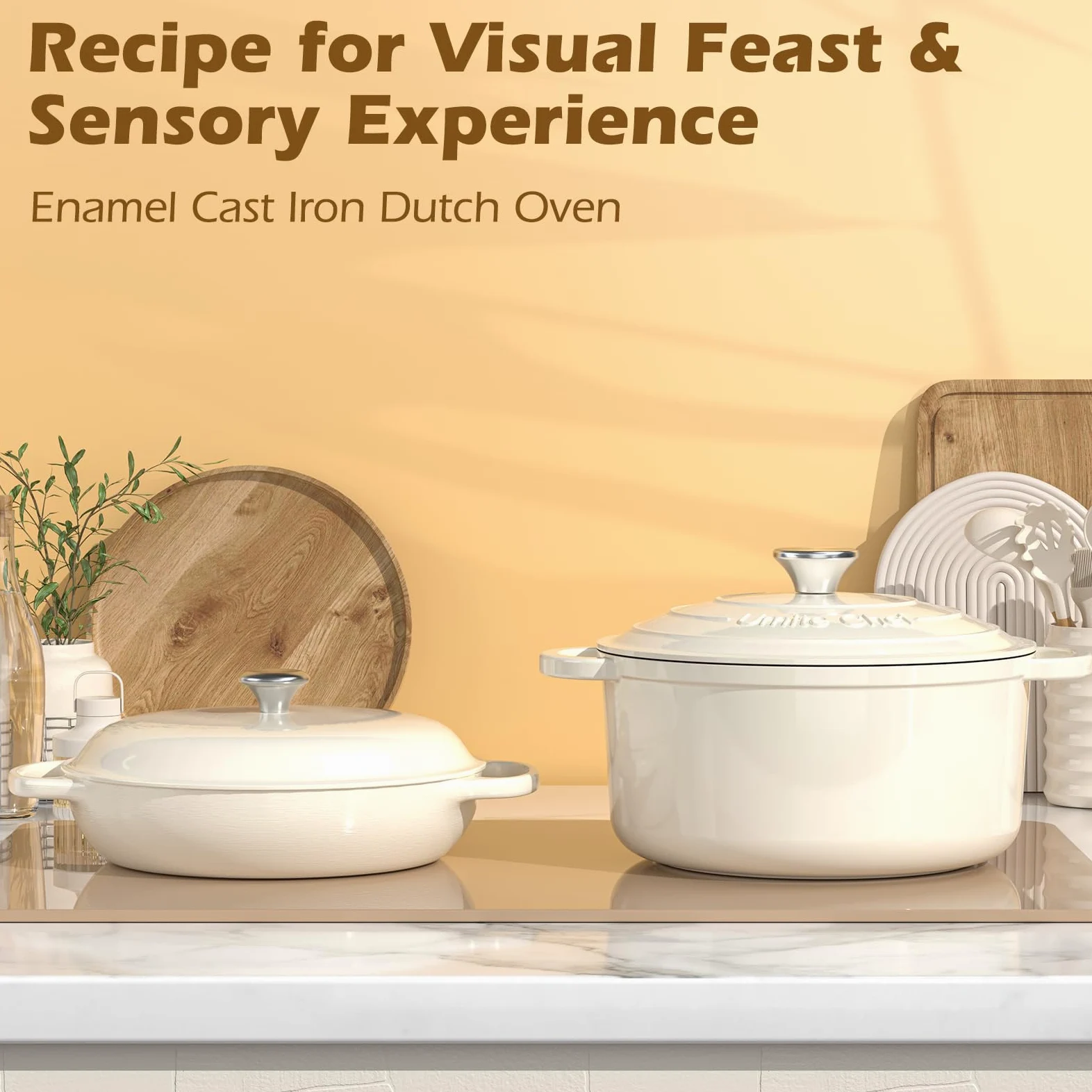 Umite Chef - Horno holandés de hierro fundido esmaltado, olla de 5 cuartos con tapa, libro de cocina y agarraderas de algodón, utensilios de cocina resistentes para estofar, guisos, asar, hornear pan