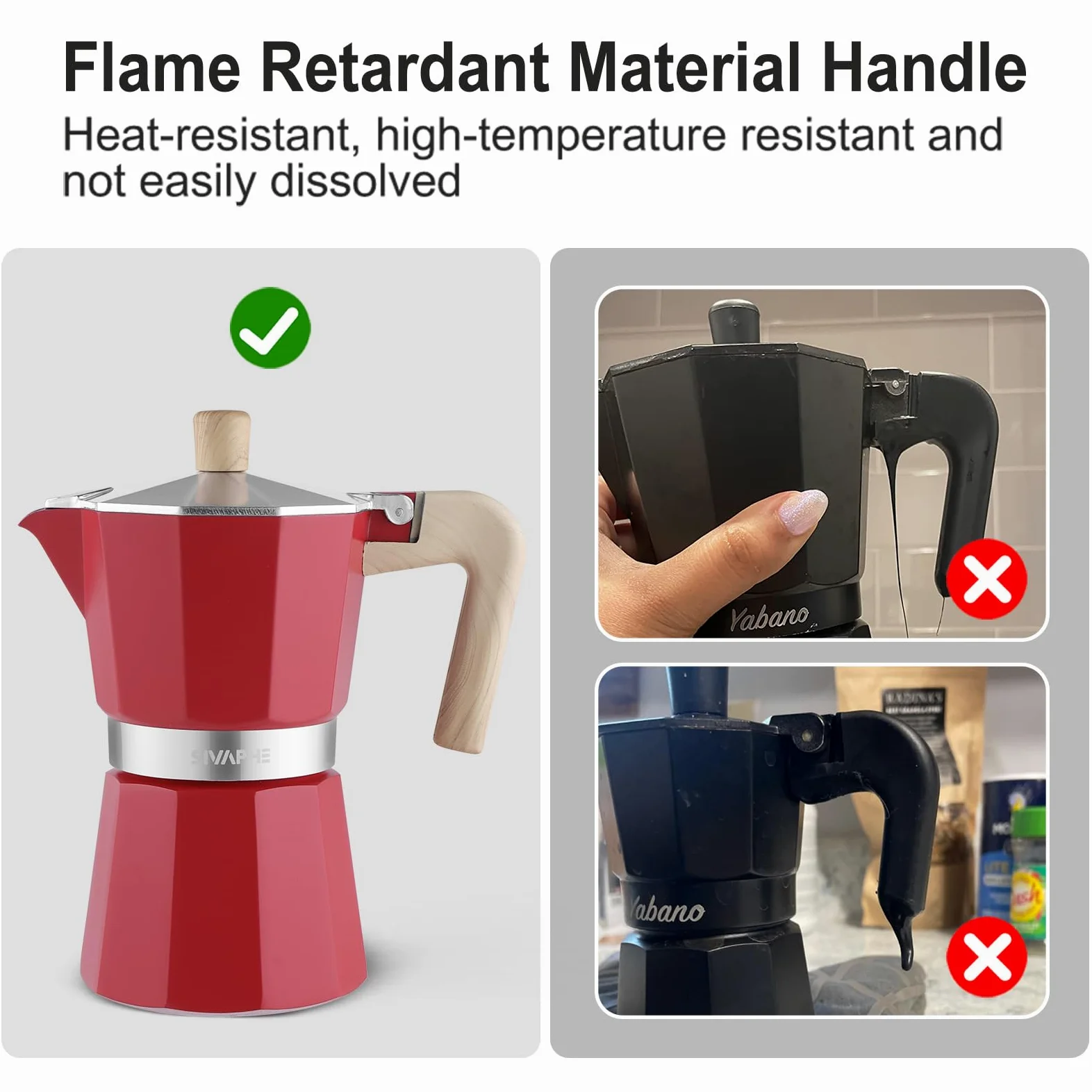 Sivaphe Olla Moka de aluminio con 3 tazas de espresso, cafetera y espresso percoladora, cafetera portátil italiana y cubana para el hogar y camping, color rojo
