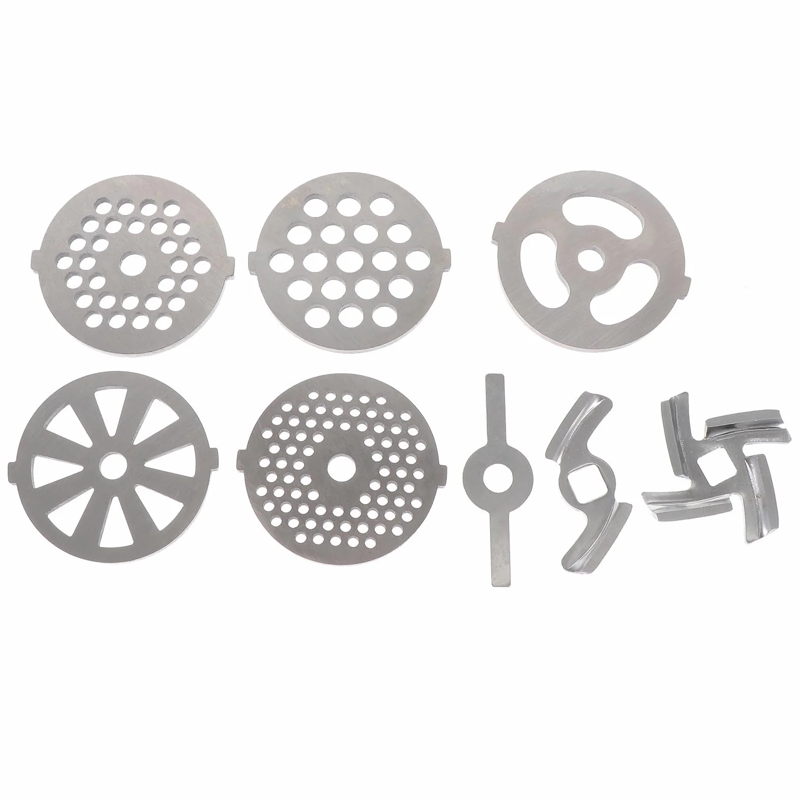 Placas y Cuchillas para Picadora de Carne, Acero Inoxidable, 8 Piezas Diseño de Orificios Variados, Accesorio para Máquina de Picar Hogar
