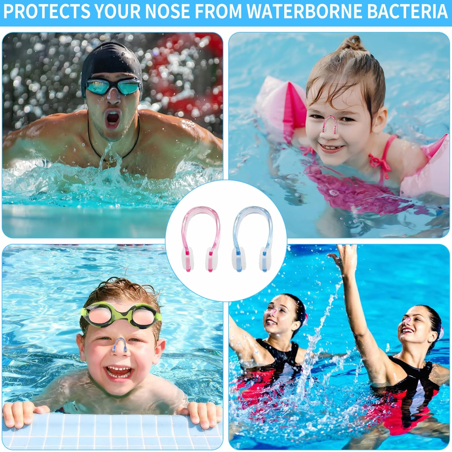 Pinzas Nasales de Silicona Impermeables para Natación con Caja de Almacenamiento, 2 Piezas Antideslizantes para Adultos y Niños