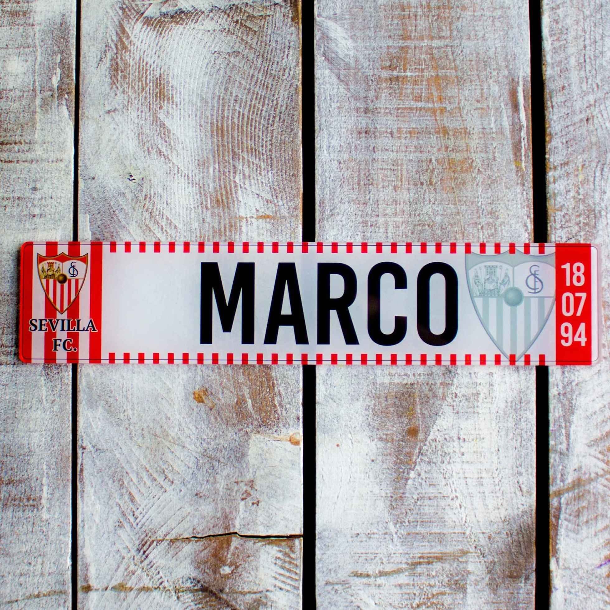 Matricula Metacrilato Personalizada 38cm x 8cm Sevilla FC Equipo de Futbol Placa Impresion Directa