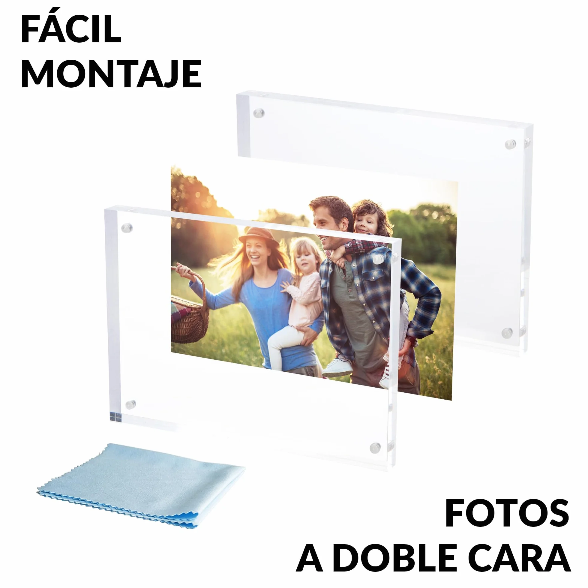 SimbaLux Marco Fotográfico Acrílico Magnético 12,7x17,8 cm, Paquete de 3 | Transparente como el Cristal, Doble Cara Sin Marco para Exhibición, Autoportante, Fácil de Cambiar