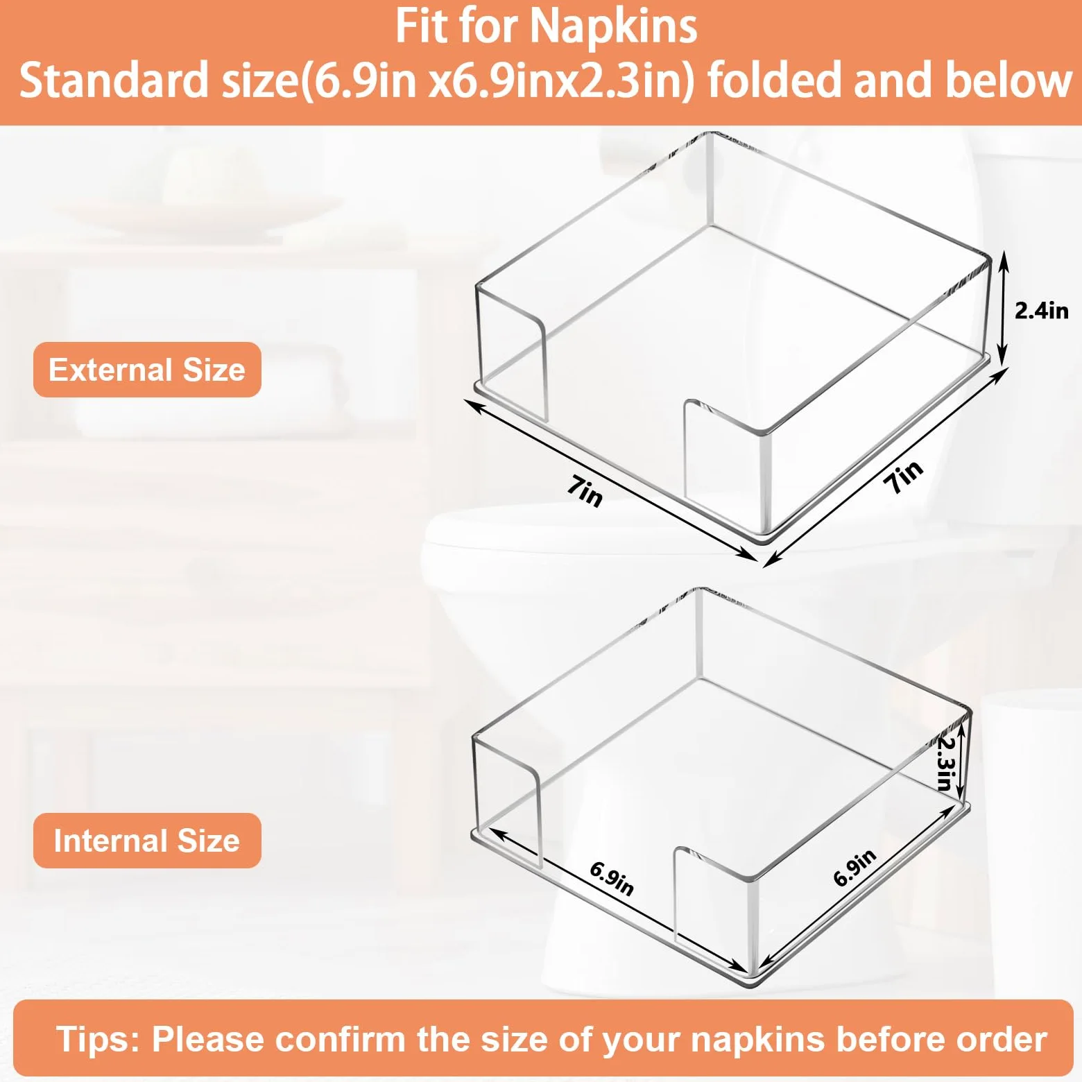 Servilletero de cóctel acrílico, soporte transparente para servilletas de almuerzo, para mesa, 7 x 7 pulgadas