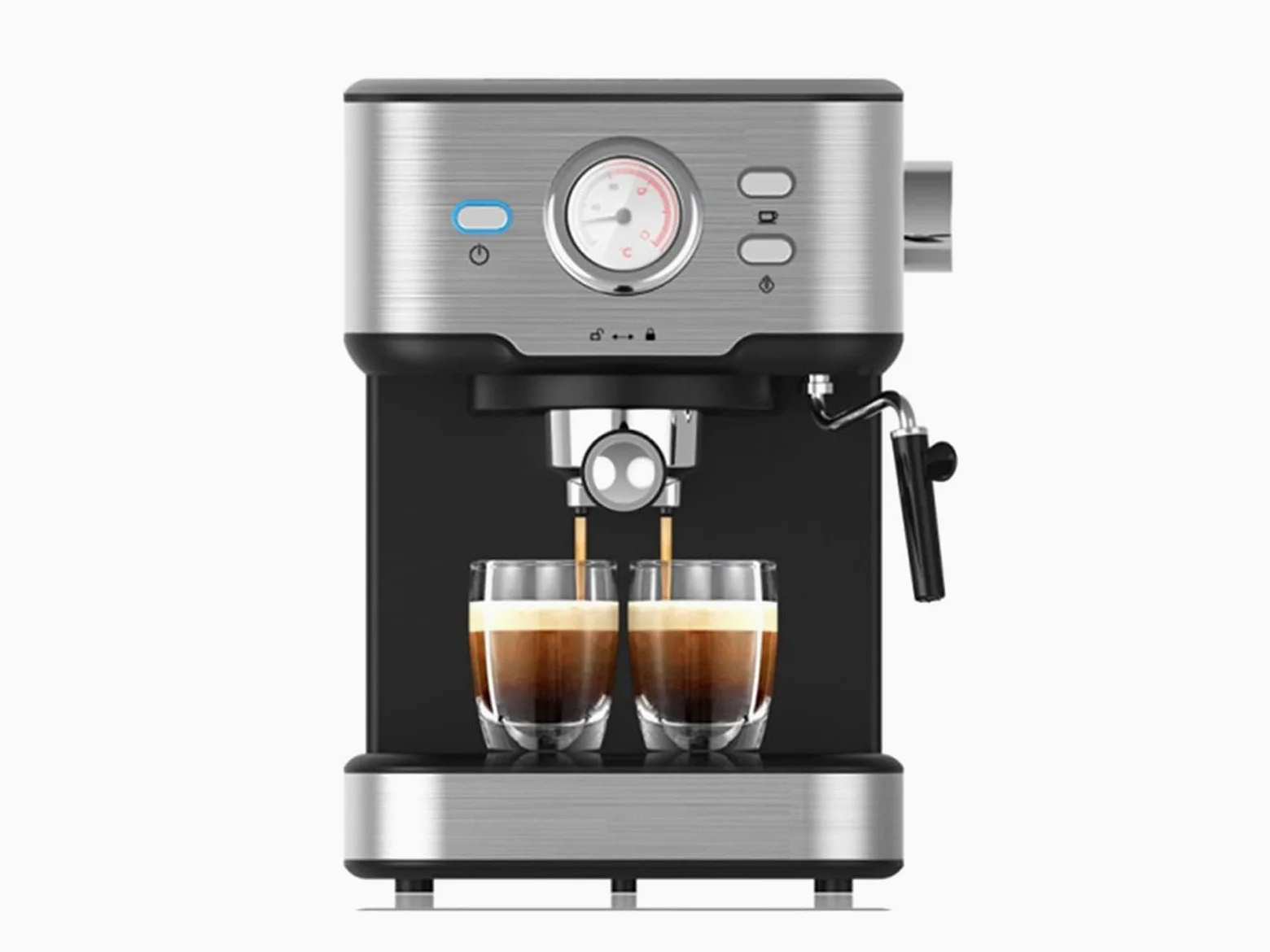 Máquina de café y cápsula con espumador de leche para capuchino, latte y espresso macchiato, 20 bares, color negro con acero inoxidable