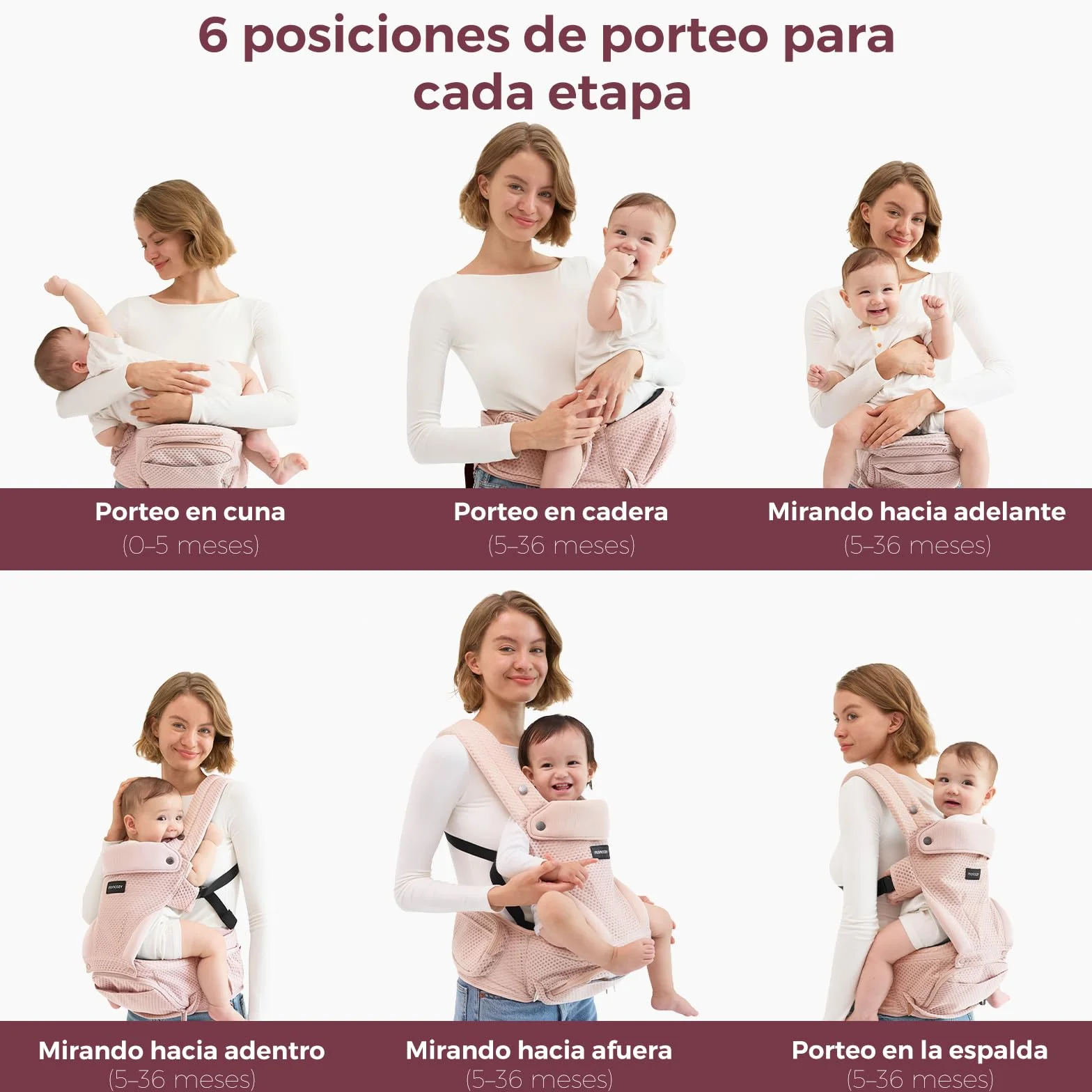 Momcozy Mochila Portabebés Ergonómica 2 en 1 con Asiento de Cadera Desmontable, Transpirable, Soporte Lumbar, hasta 20 kg
