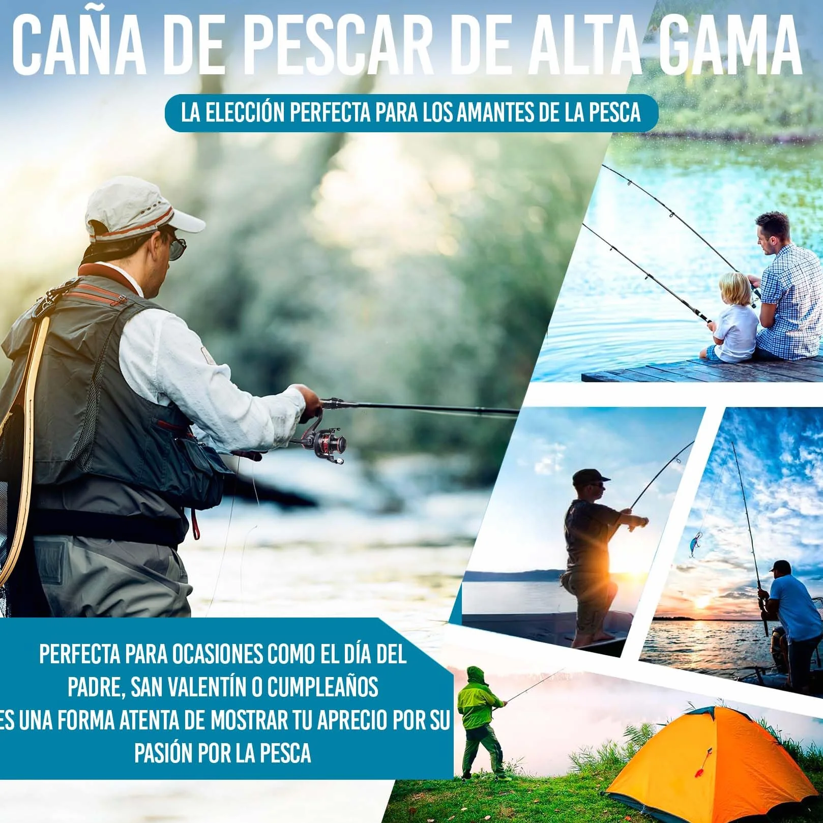 Kit de Pesca Completo - Caña de Pescar con Carrete, Señuelos, Sedal y Bolsa para Transporte – Caña de Pescar Spinning para Mar o Río – Incluye Señuelos, Sedal y Bolsa. Carrete Rojo y Negro