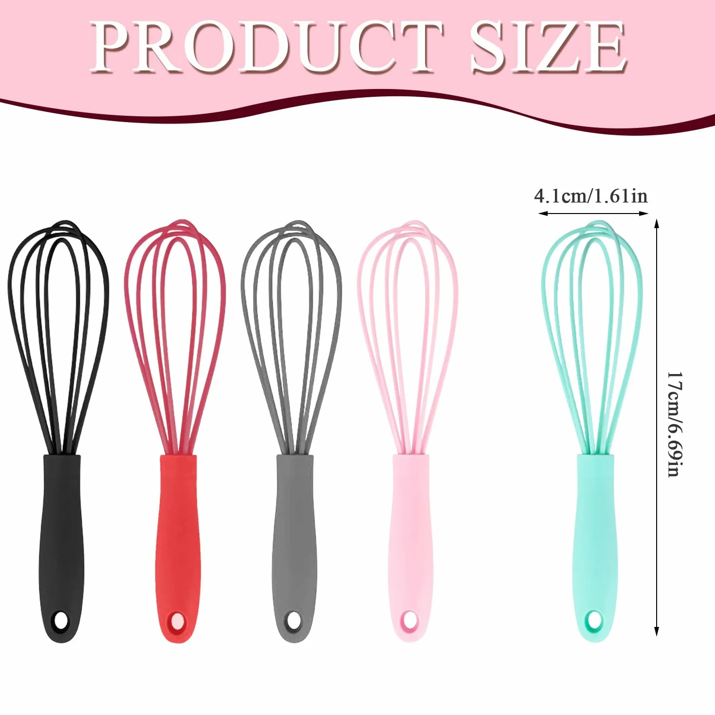 5 Piezas Batidora de Cocina Antiadherente en Silicona, Batidor de Mano Silicona para Mezclar, Batir, Espumar y Revolver