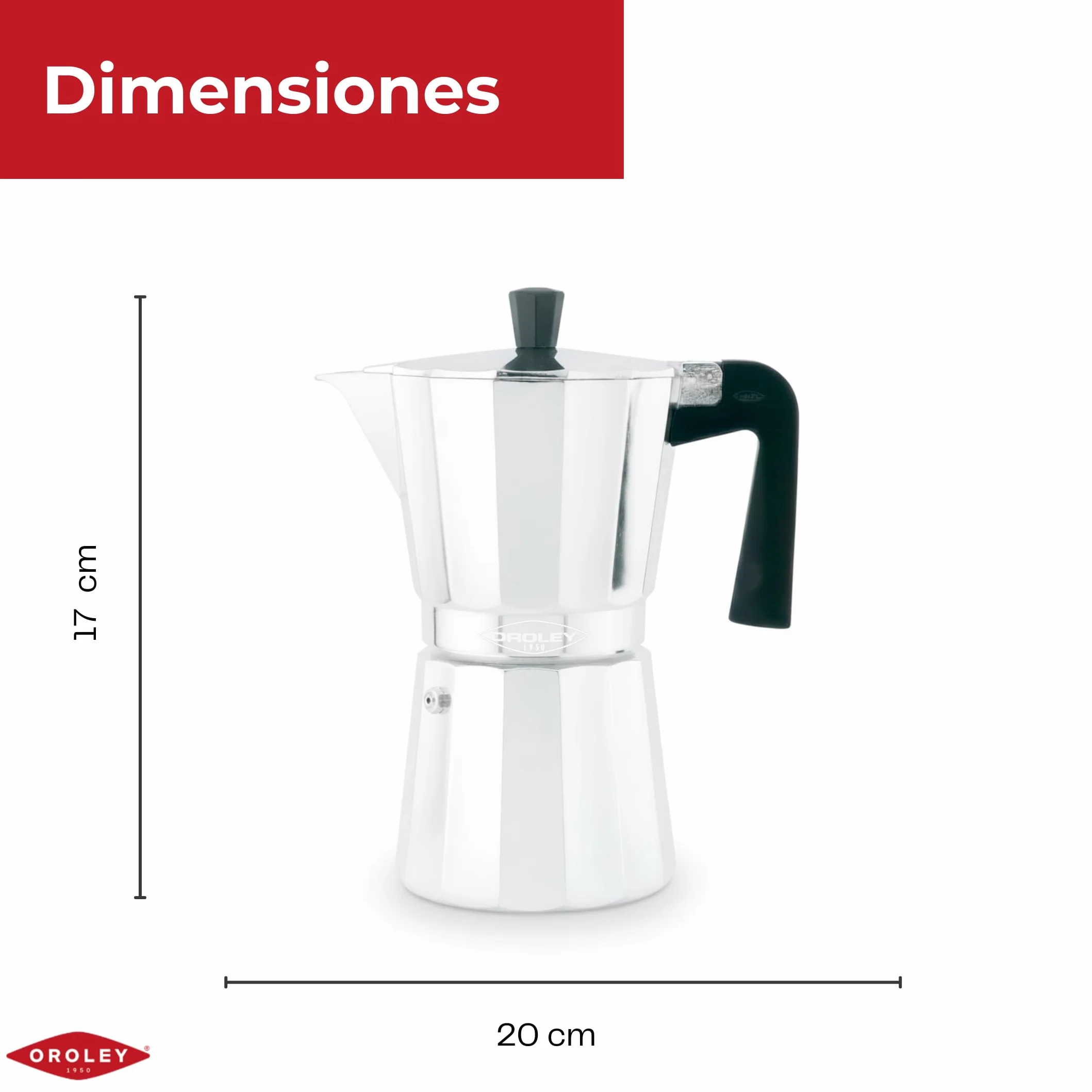 Oroley - Cafetera Italiana New Vitro | Aluminio | 6 Tazas | Cafetera Vitrocerámica, Fuego y Gas | Estilo Tradicional
