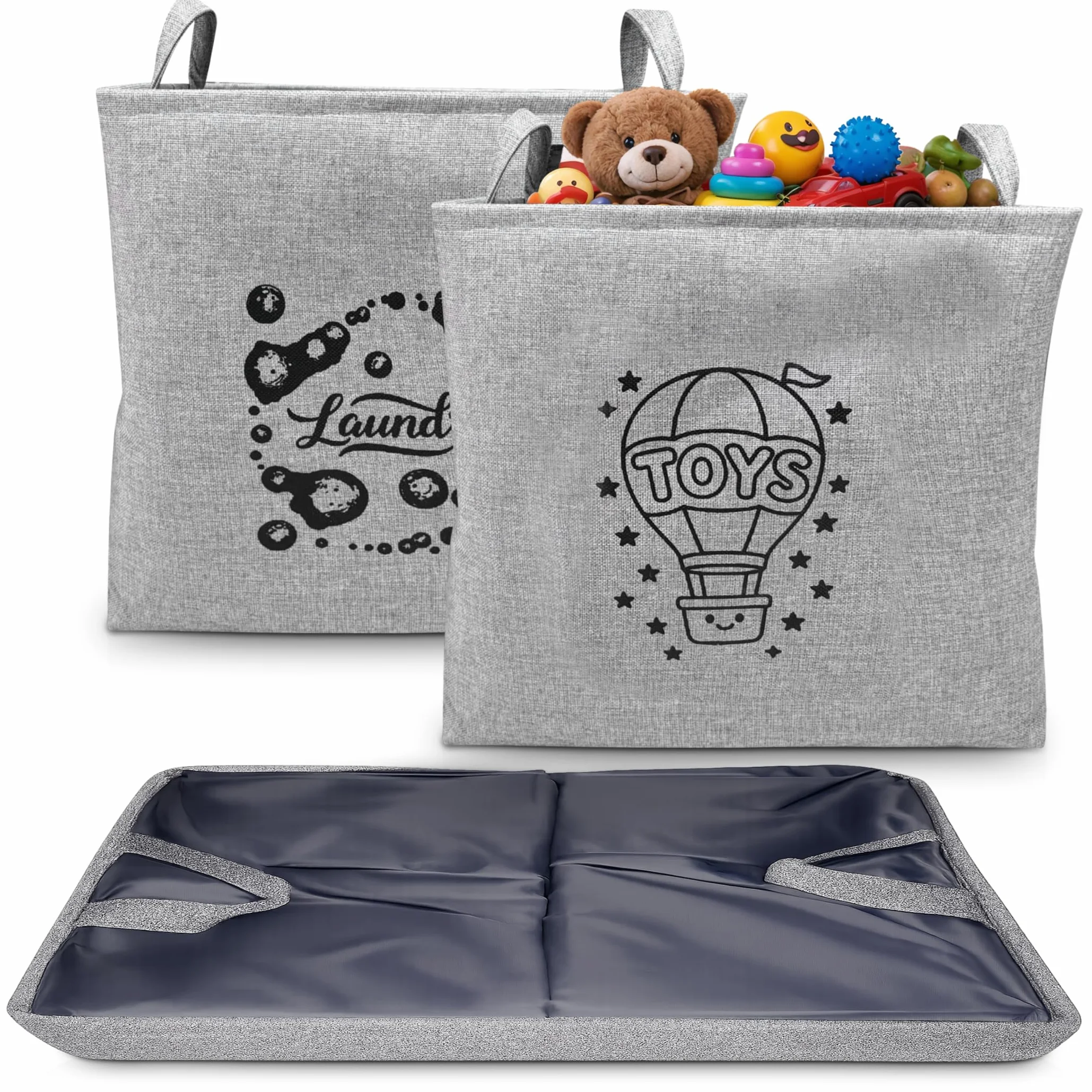 Cesto Ropa Sucia Plegable 2 en 1 – Cesta Ropa Sucia y Juguetes de Gran Capacidad – Organizador Infantil y Familiar para Dormitorio, Baño y Lavadero – Impermeable con Asas Reforzadas, Gris
