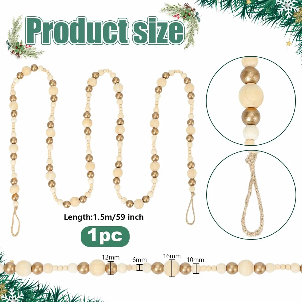 PH Pandahall Guirnalda de cuentas de madera para árbol de Navidad, decoración del hogar