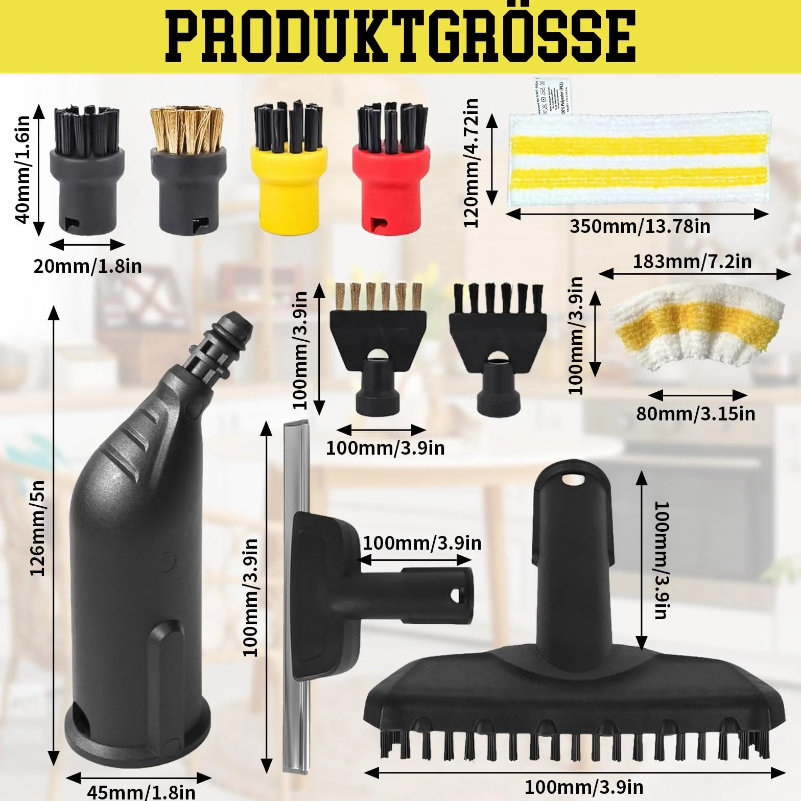 14 accesorios para limpiador de vapor Kärcher SC1 SC2 SC3 SC4 SC5 SC7, 4 cepillos redondos, 2 cepillos para juntas, boquilla curvada, cepillo de vapor de mano, extractor de ventanas, paño de