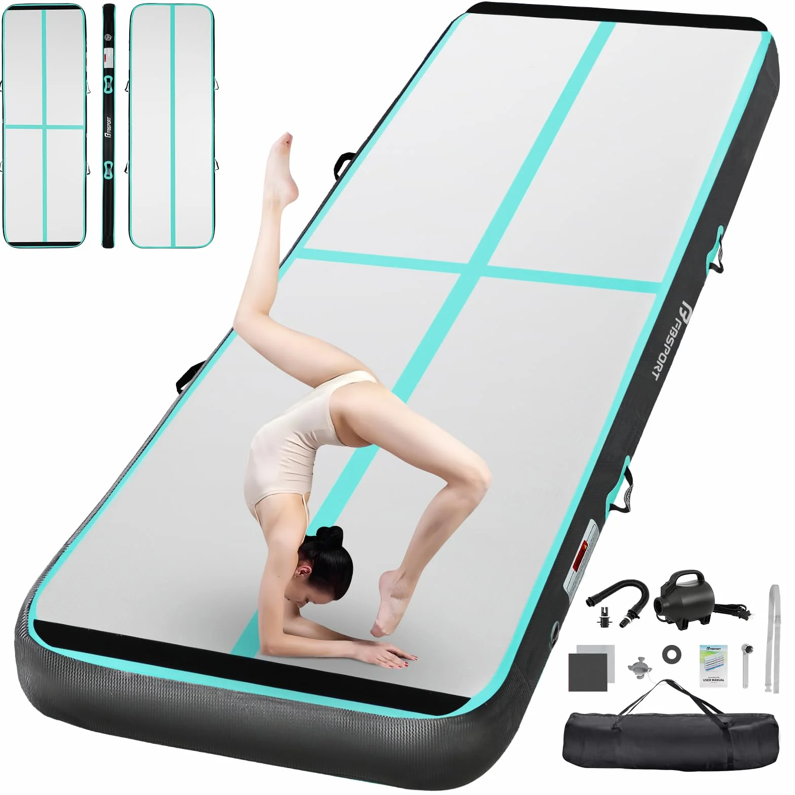 FBSPORT Alfombra de entrenamiento inflable 20 cm altura 5 M Tumbling Track con bomba