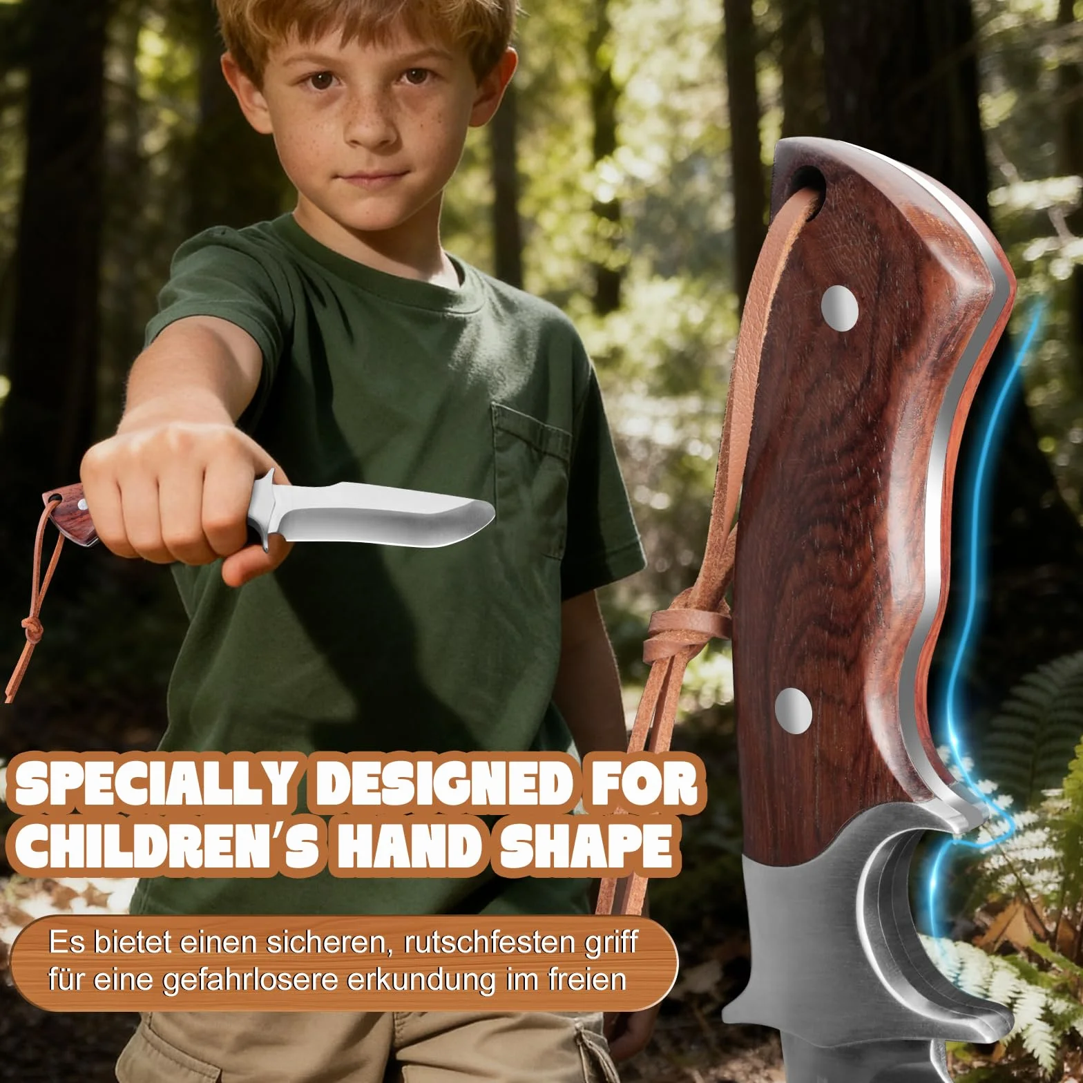 Cuchillo de talla 10 cm acero 3Cr13MoV full tang mango madera funda cuero