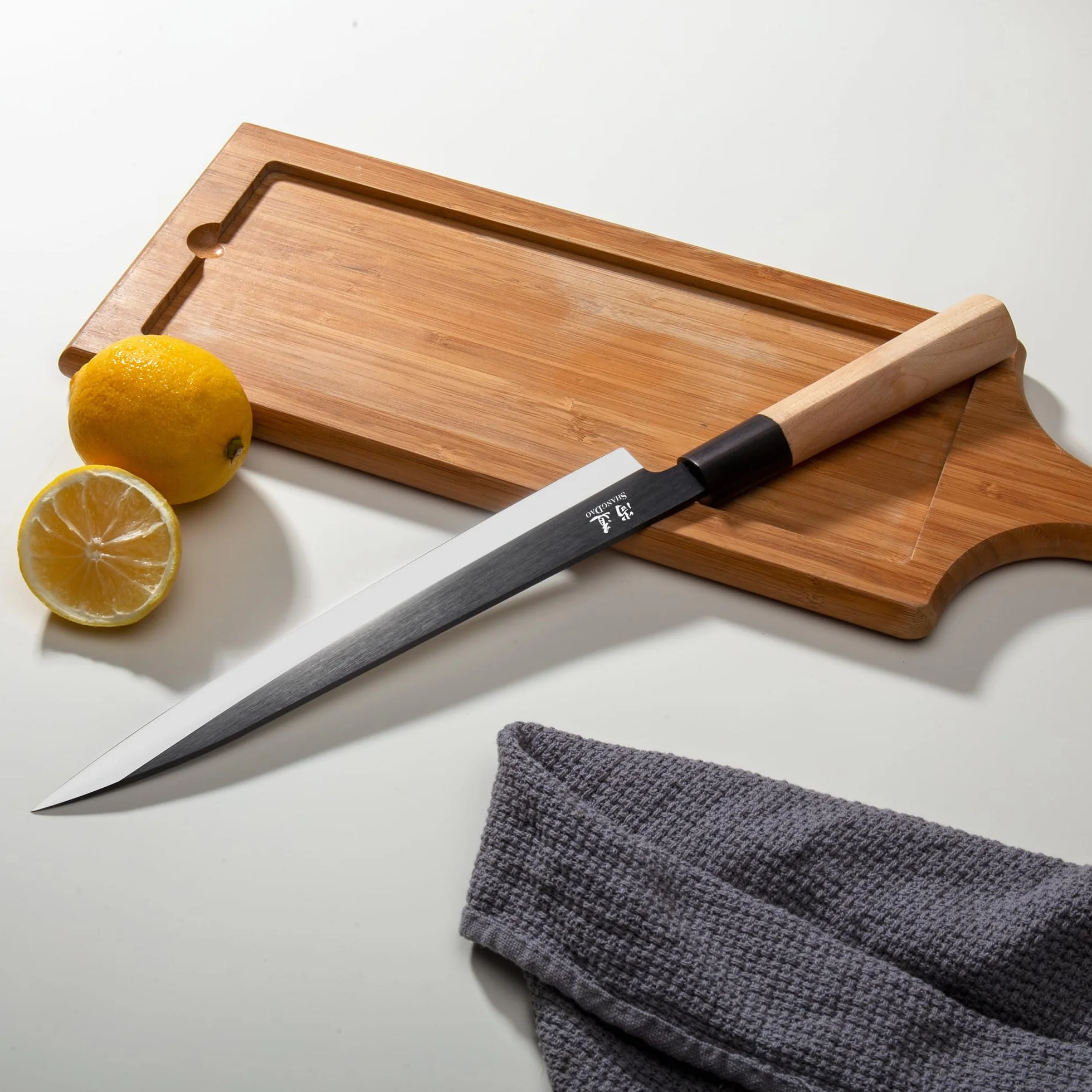 SHANGDAO Cuchillo Sashimi de sushi de 25 cm – Cuchillo de corte de carne y cuchillo Yanagiba, fileteado y corte de pescado, acero alemán y mango de madera tradicional, caja de regalo