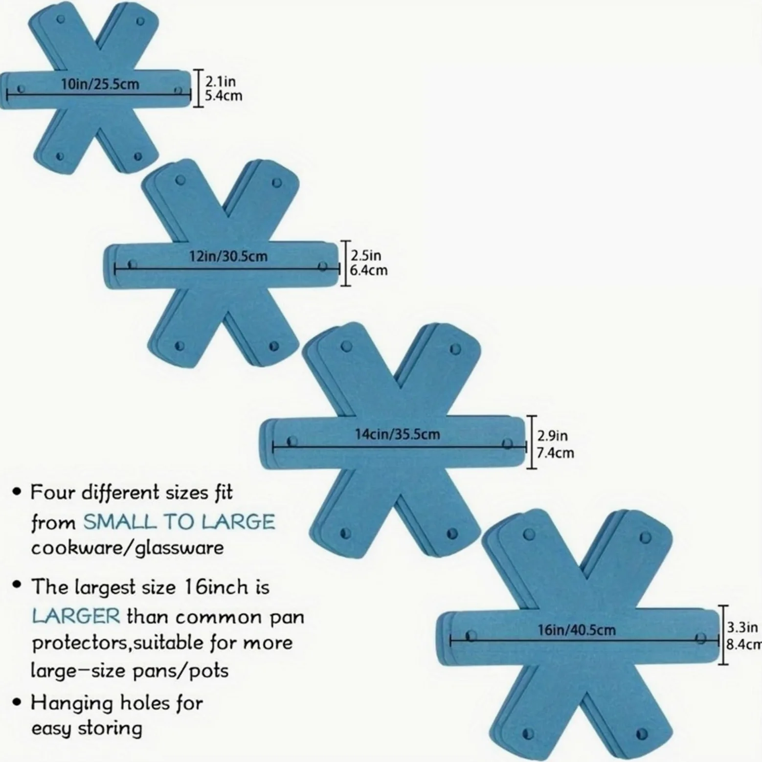 24 Uds Protectores de ollas y sartenes, divisores Utensilios Cocina 4 tamaños Diferentes, Almohadillas separadoras apilables, for Proteger S para la Cocina