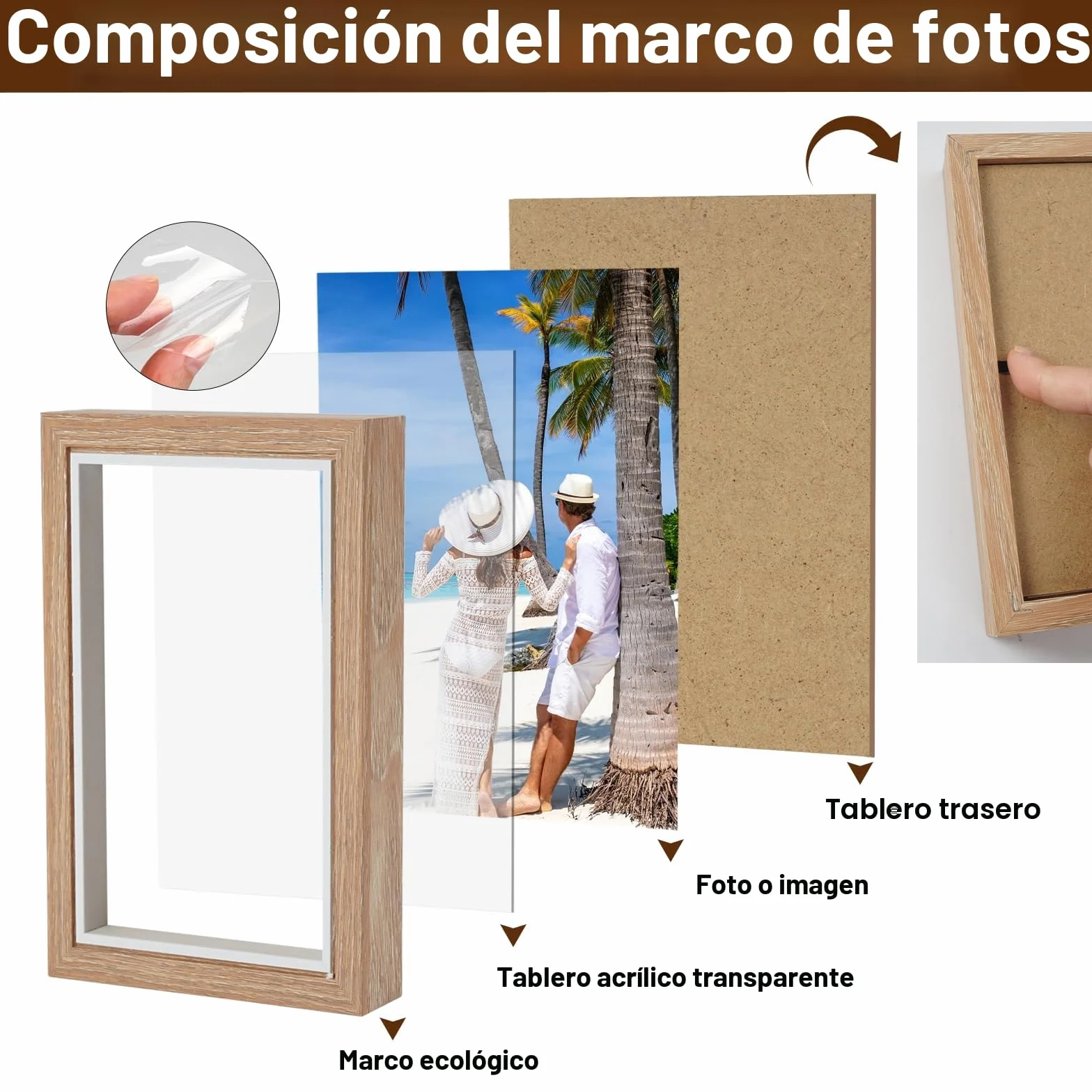 Marcos de Fotos Doble Madera, Marco Fotos Doblar, Plegable Marcos, Marco Fotos Doble, Capacidad Para 2 Fotos 10 x 15cm, para Retrato Varias Fotos Marco,Decoración Hogareña,Día de la Madre Regalo,Boda