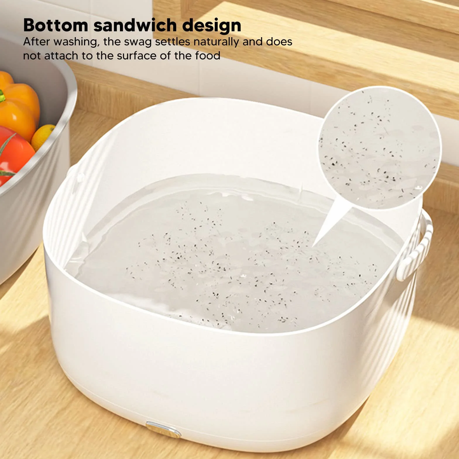 Lavadora De Frutas Y Verduras De 360 ​​​​Grados, Lavadora De Frutas Ultrasónica Dispositivo Limpiador De Verduras PP con Cesta De Drenaje para Frutas Frijoles Verduras 23x23x13cm