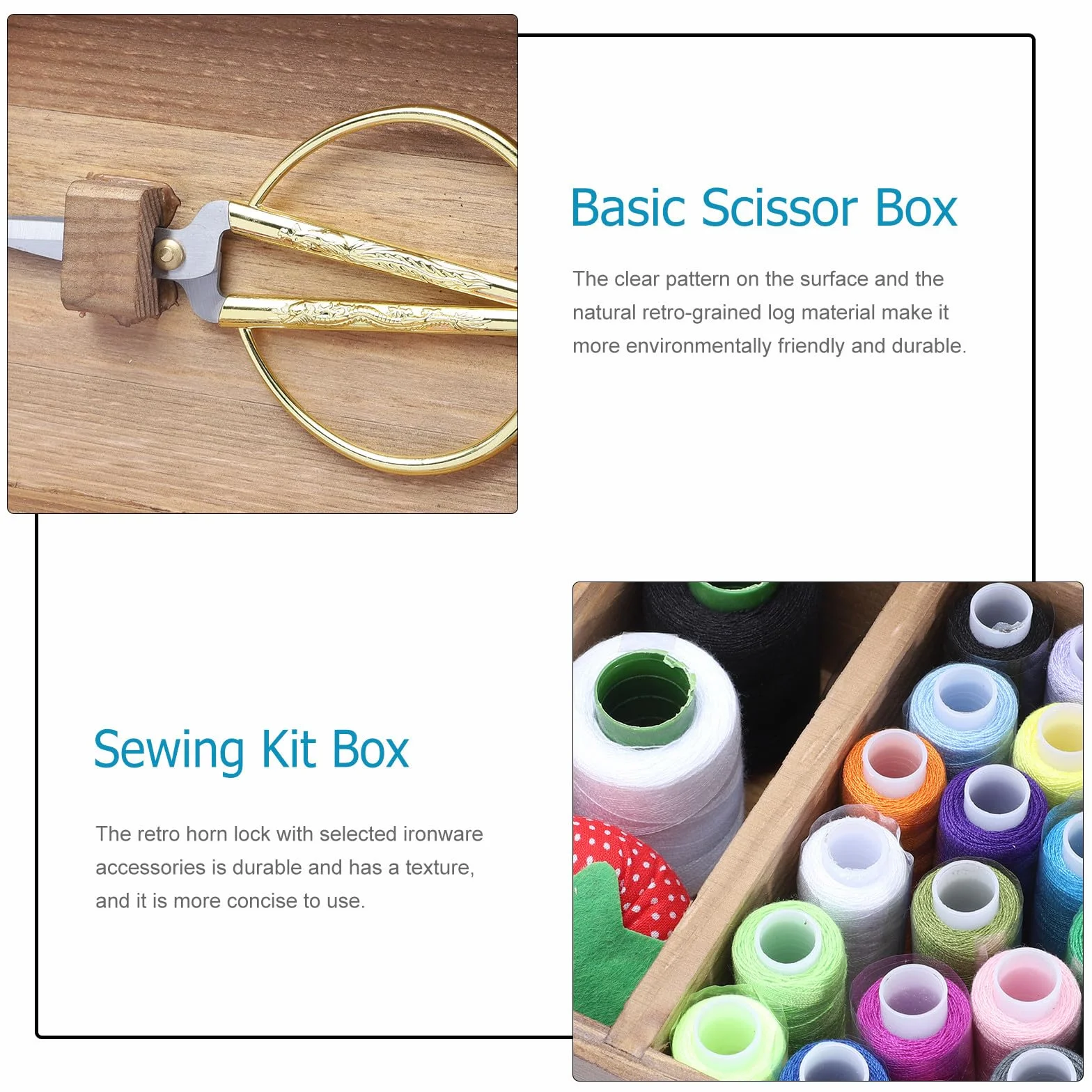POPETPOP Caja de Almacenamiento de Costura de Gran Capacidad Material de Madera Retro y Poliéster para Diy, Estuche Ecológico para Guardar Agujas y Accesorios