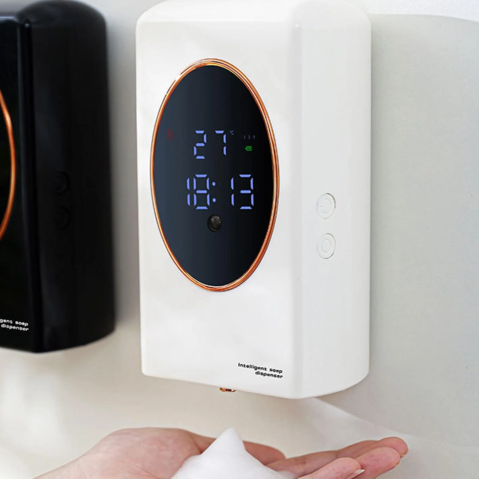 Dispensador Automático de Jabón con de Espuma Ajustable Montado en Pared Y Depósito Grande Inteligente Y Función Impermeable Adecuado P, Negro, Individual