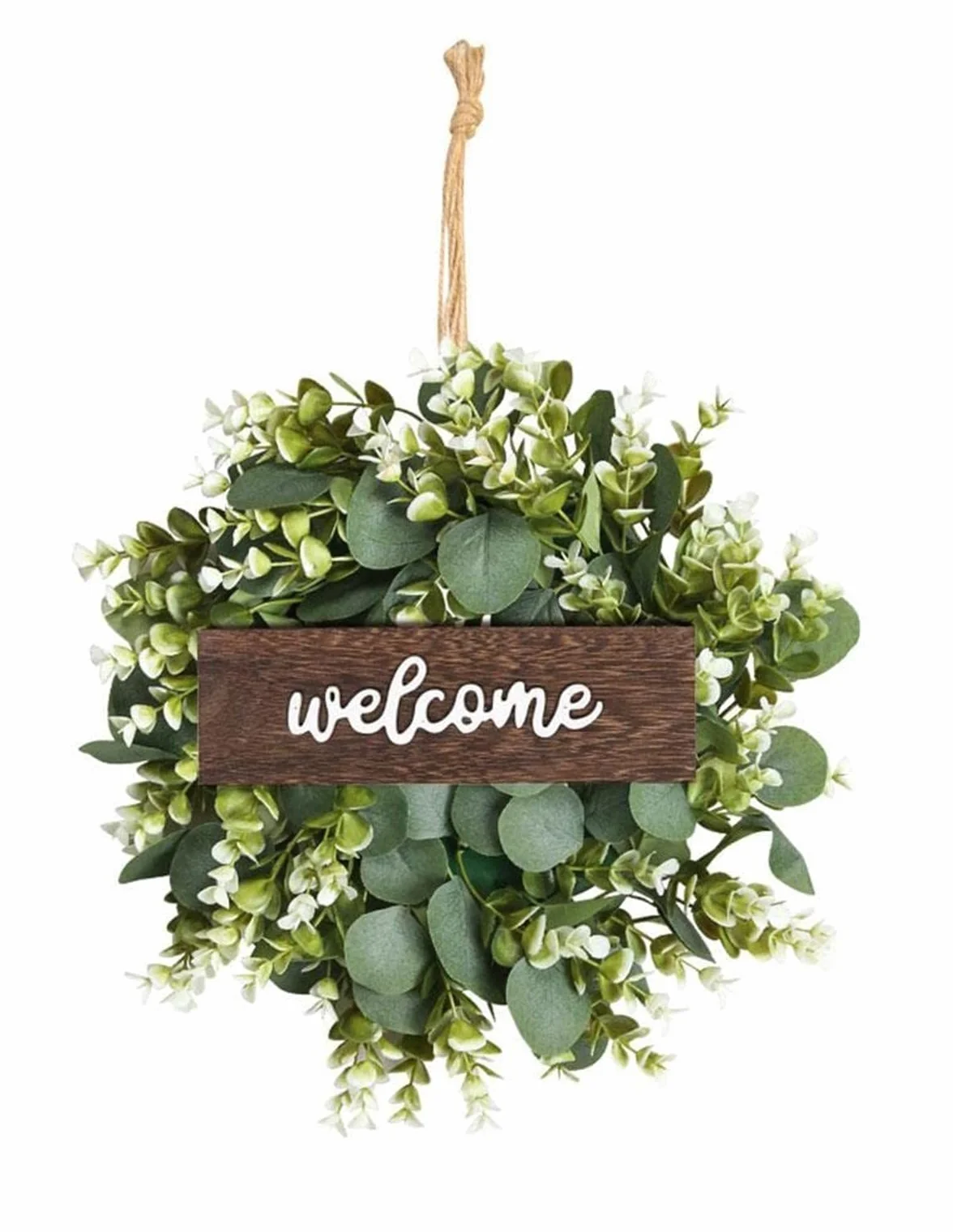 1 Pcs Corona de Puerta de Entrada, Eucalipto Artificial Guirnalda para Sala de Estar, Decoración de Paredes, Bodas, Primavera, Puerta de Entrada, Decoración de Festivales (con Base)