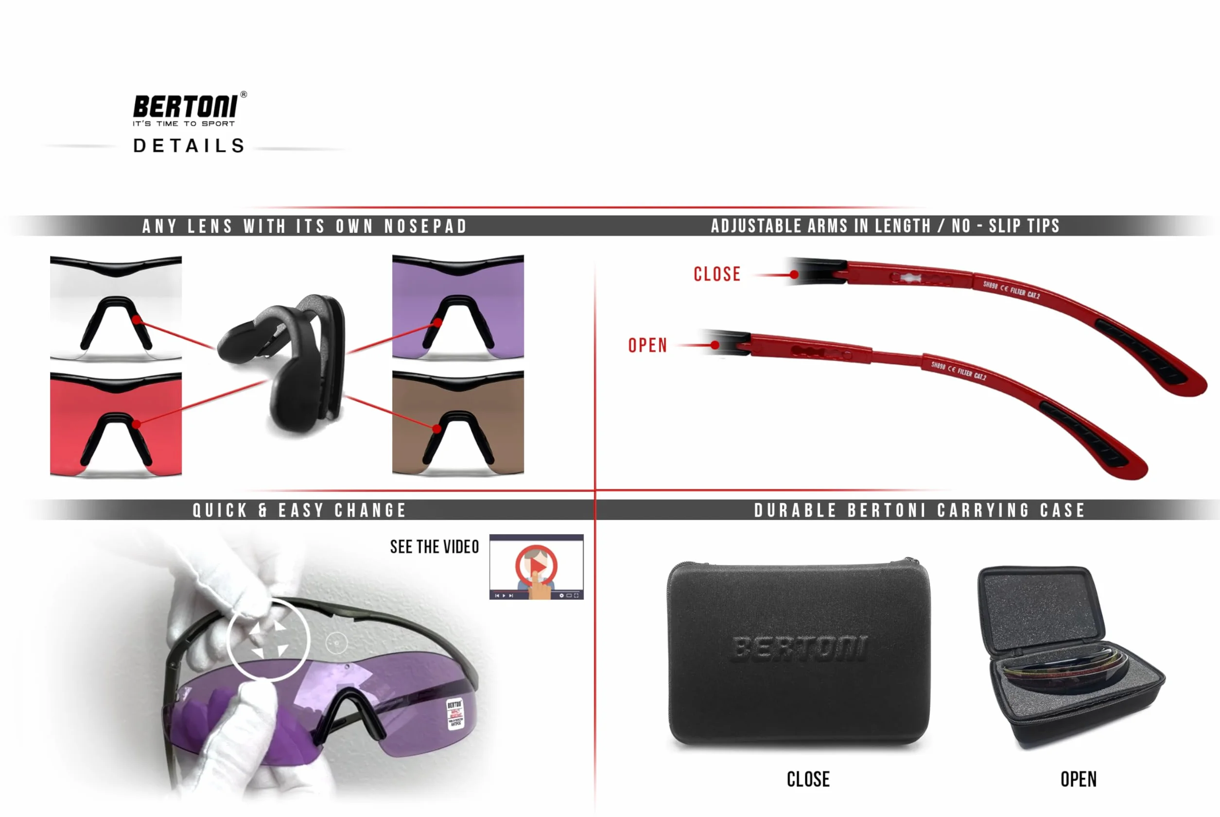 BERTONI Gafas de Tiro Protectoras Balistica Tacticas de Seguridad para Disparar con 4 Lentes Incluidas y Estuche – SH898