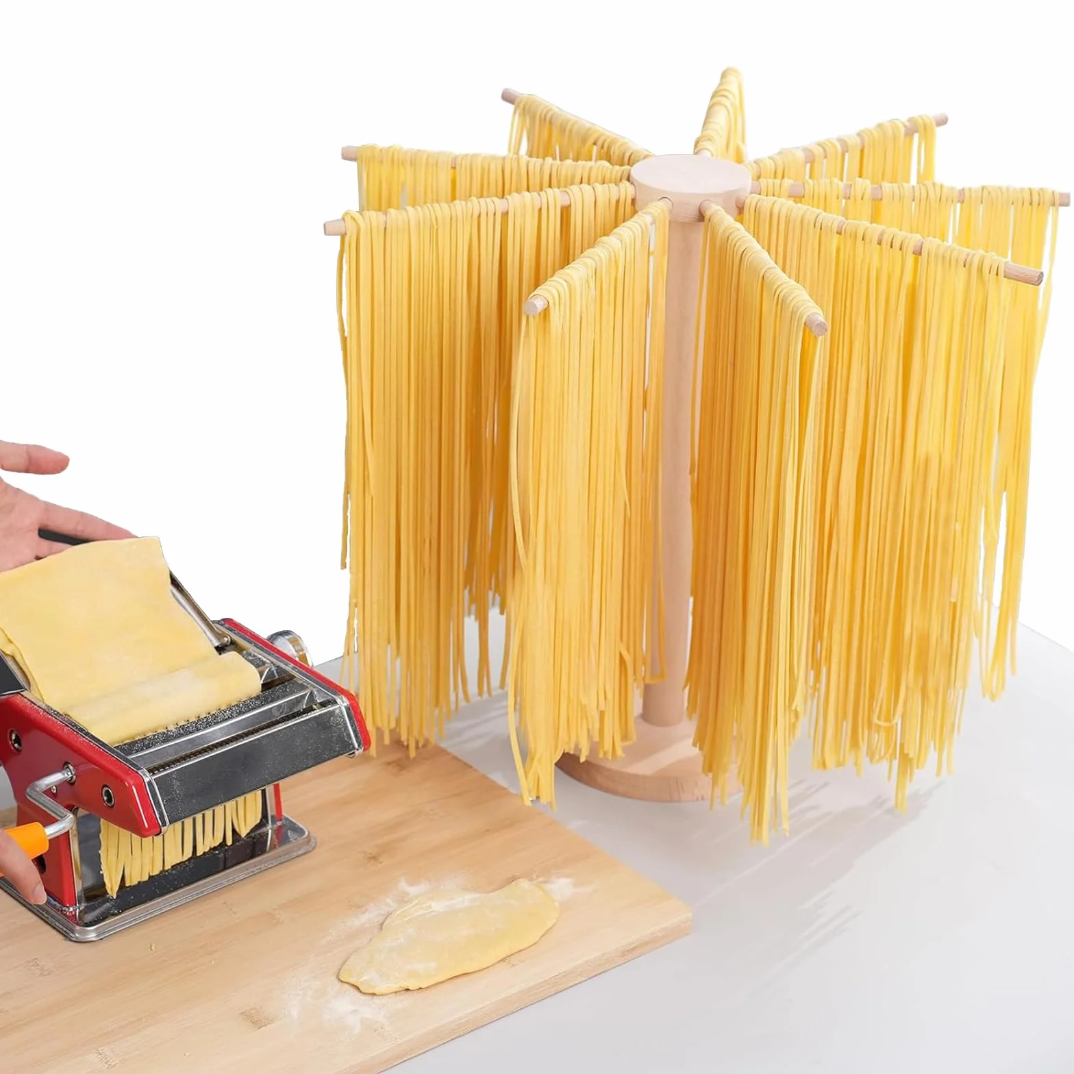 Secador de Pasta, Secador de Pasta Plegable, secador de Pasta Grande de Madera con 9 Brazos extraíbles, Reutilizable para hasta, Altura 45 cm