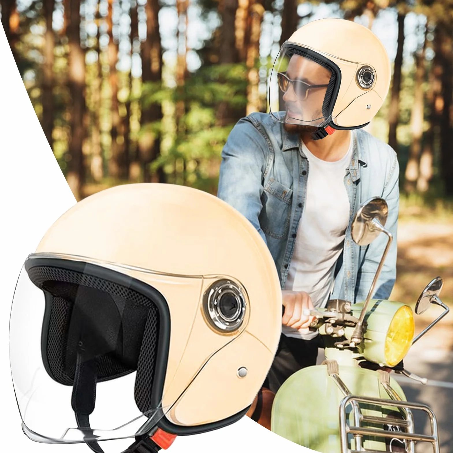 Casco de moto grande abierto para adultos con visera protección