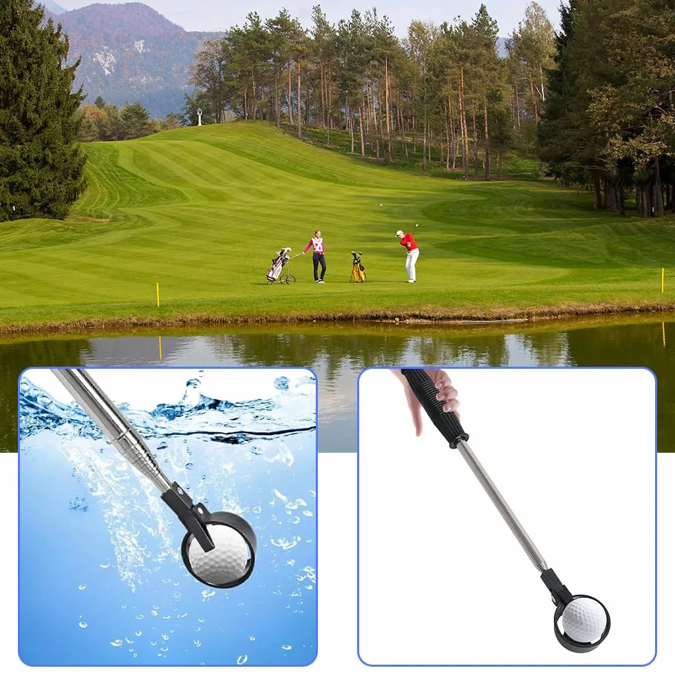 Golf Ball Retriever, Recogedor Pelotas Golf, Golf Ball Retriever, ABS Recogedor de Bolas Golfs Recogepelotas Telescópico Pelota Portátil con Agarrador Pelotas para Putter Acero Inoxidable Retráctil