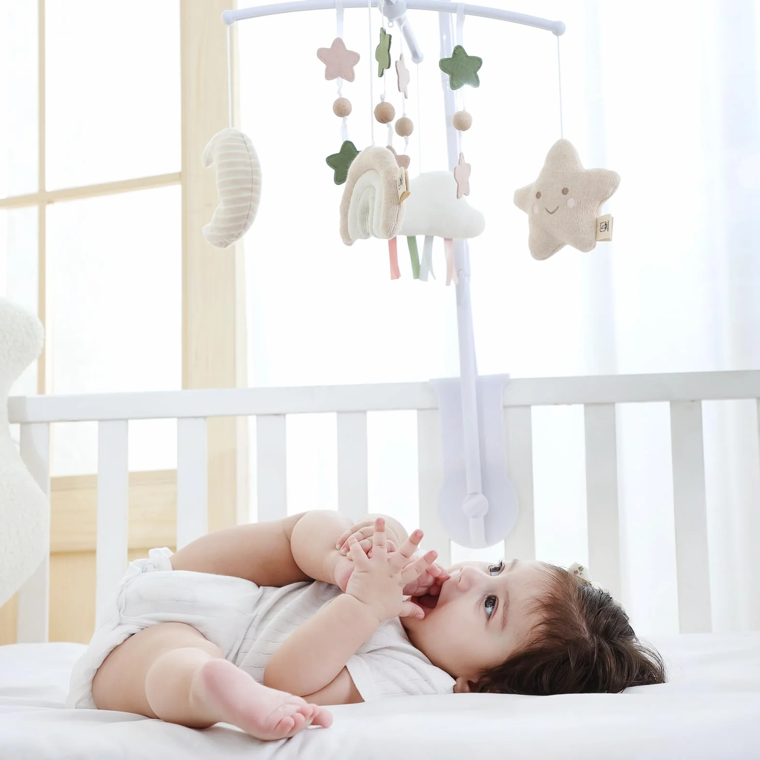 Móvil Cuna de Bebé - 35 Musical - 3 Modos - Volumen Ajustable - Fácil de instalar - Para niños y niñas de 0+ meses (Arcoíris)