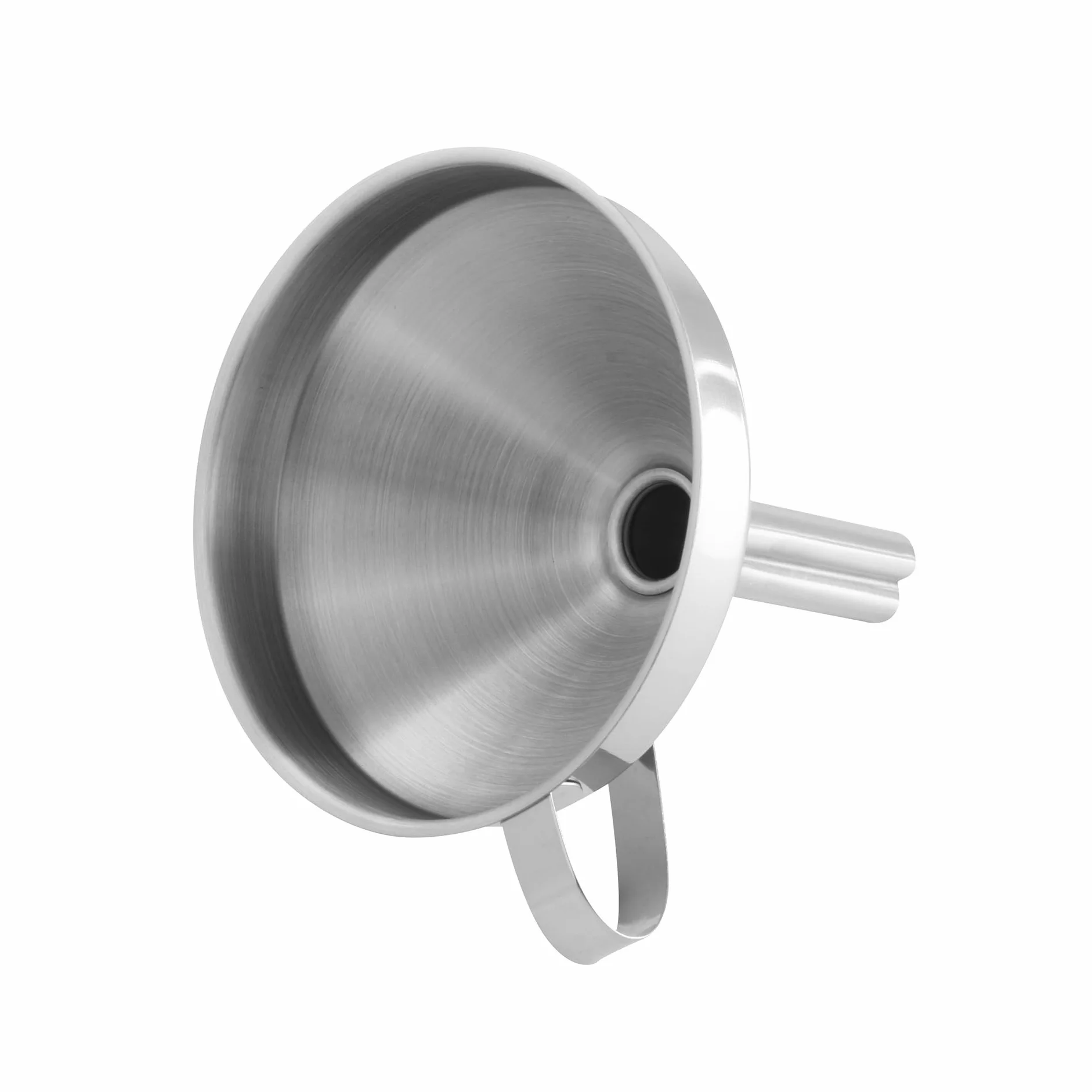 Fackelmann Embudo de Cocina de Acero Inoxidable con Asa Lateral, Color Plateado, Apto para Lavavajillas, 10 x 13 x 11 cm, Boca Inferior de 1.6 cm de Diámetro, 1 Unidad