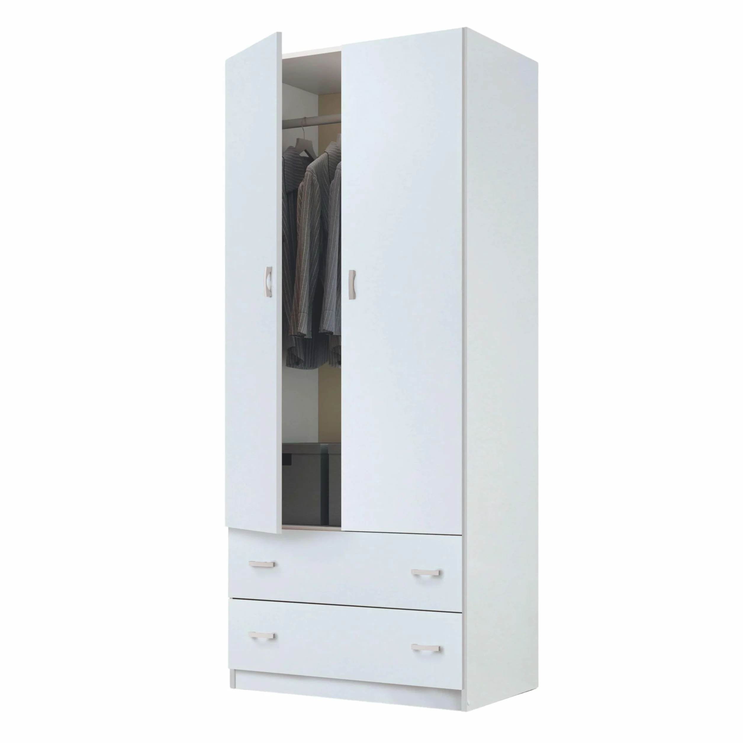 Miroytengo Armario Blanco Juvenil, Infantil, Armario Individual Turín 2 Puertas 2 Cajones Blanco Brillo 74x180 cm