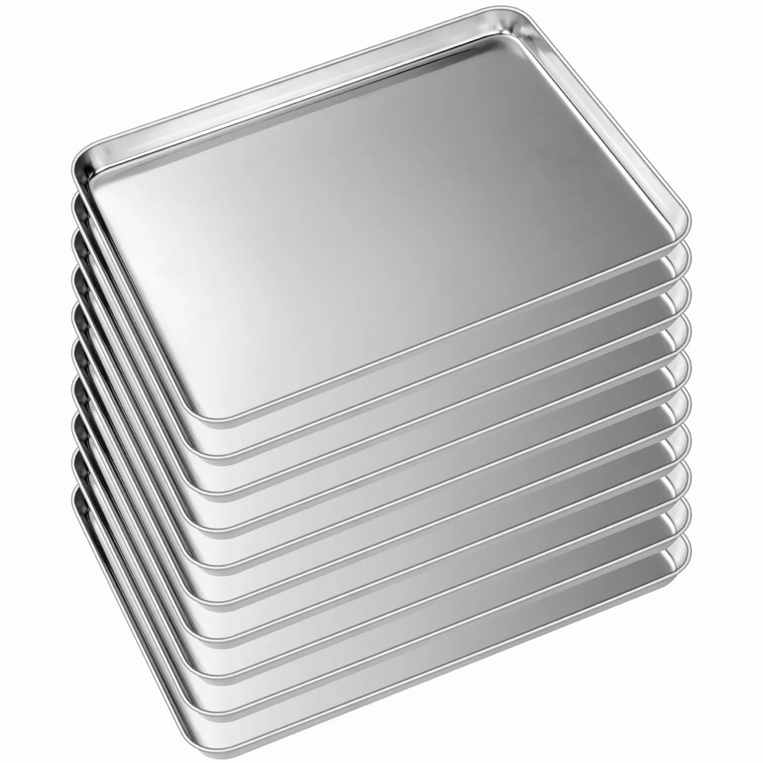 EWFEN - Juego de 10 Bandejas para Hornear, Rejilla Acero Inoxidable, Molde para Hornear, Tamaño 16 x 12 x 1 Pulgadas, Resistente a la Deformación, Resistente y Libre de Óxido
