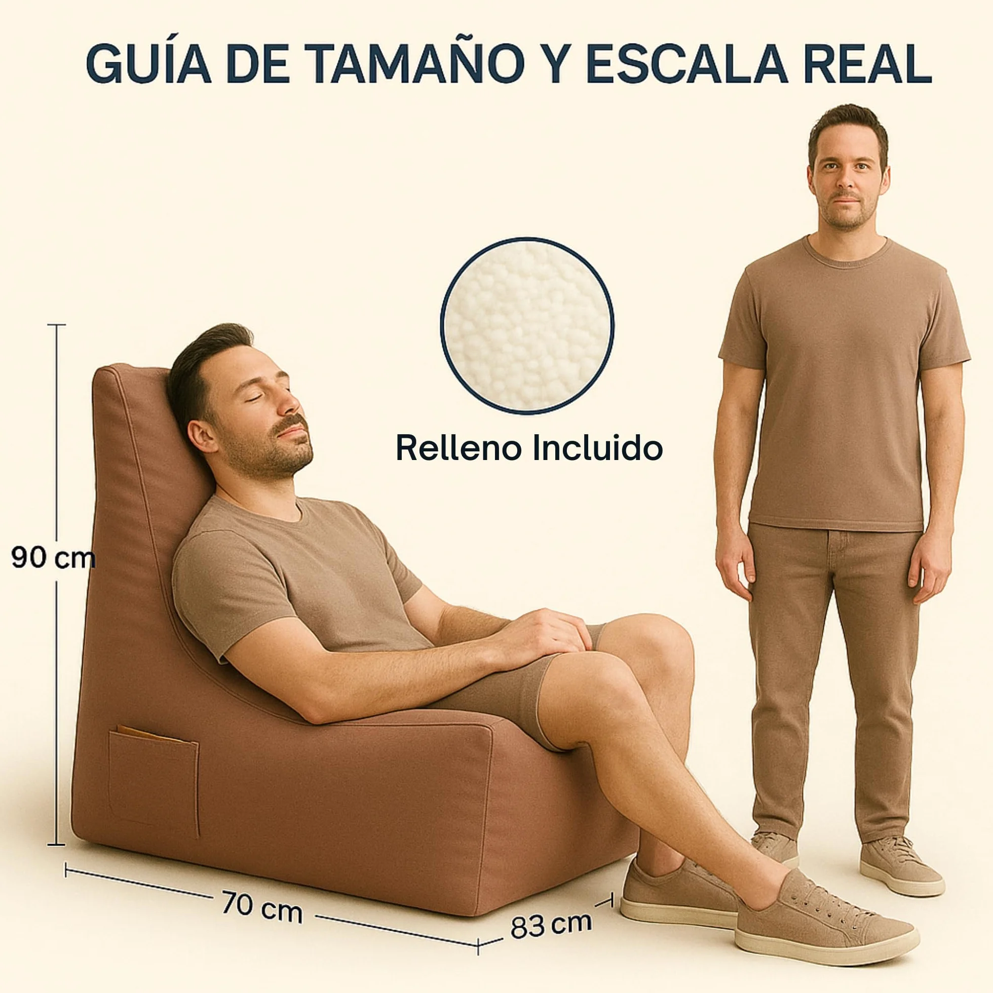 DIVERPUFFS Puff Taupe Sofá Relax Jardin Exterior Interior Asiento Comodo Relleno Incluido Portátil Respaldo Ergonómico Impermeable UV Protegido Diseño Moderno Durable Ligero Listo para Usar