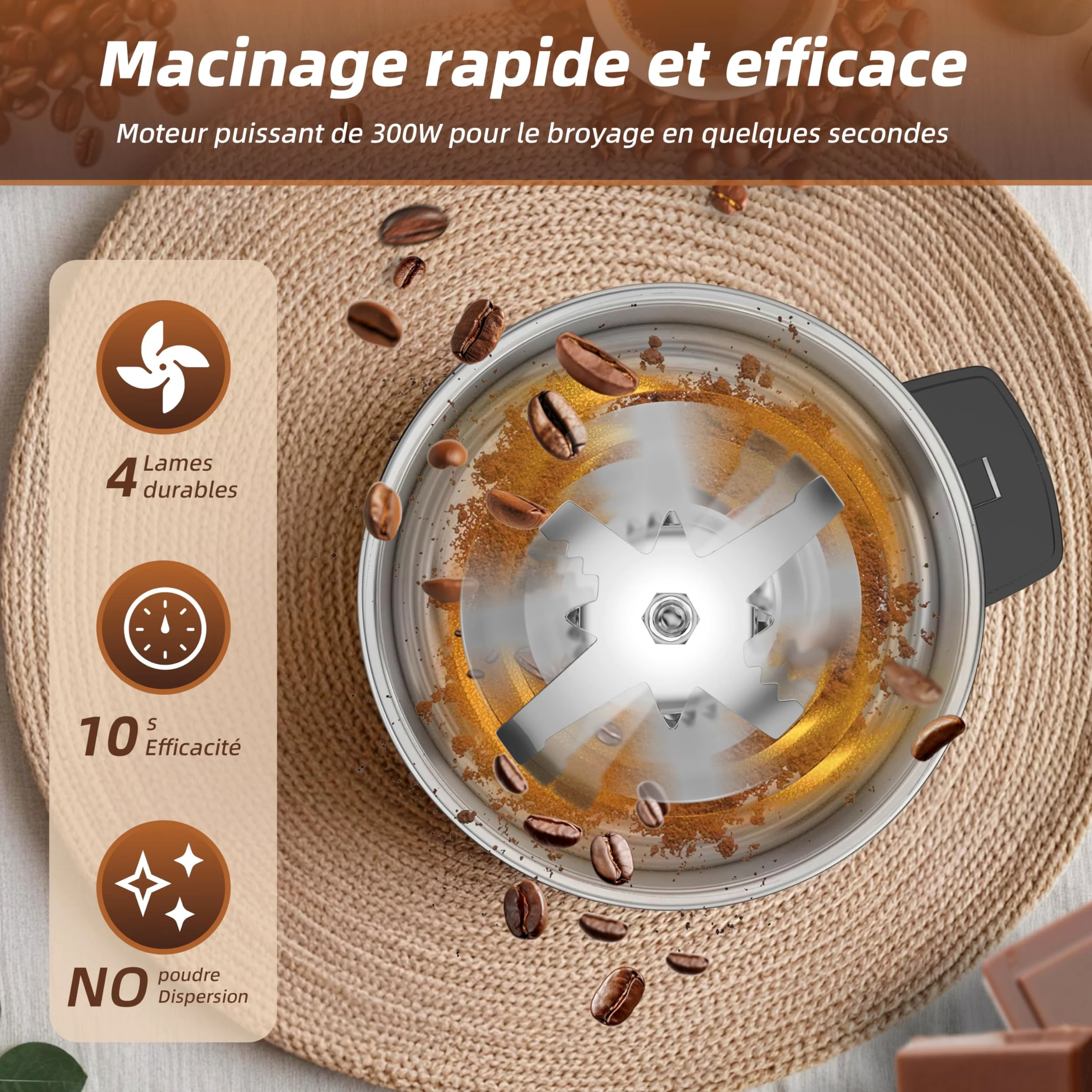 Molinillo de café eléctrico multifunción, Macinacaffè, cafetera ajustable para Espresso/Gocciolamento/Envío. Macinacaffè Para café, especias y otros alimentos (gris plateado)