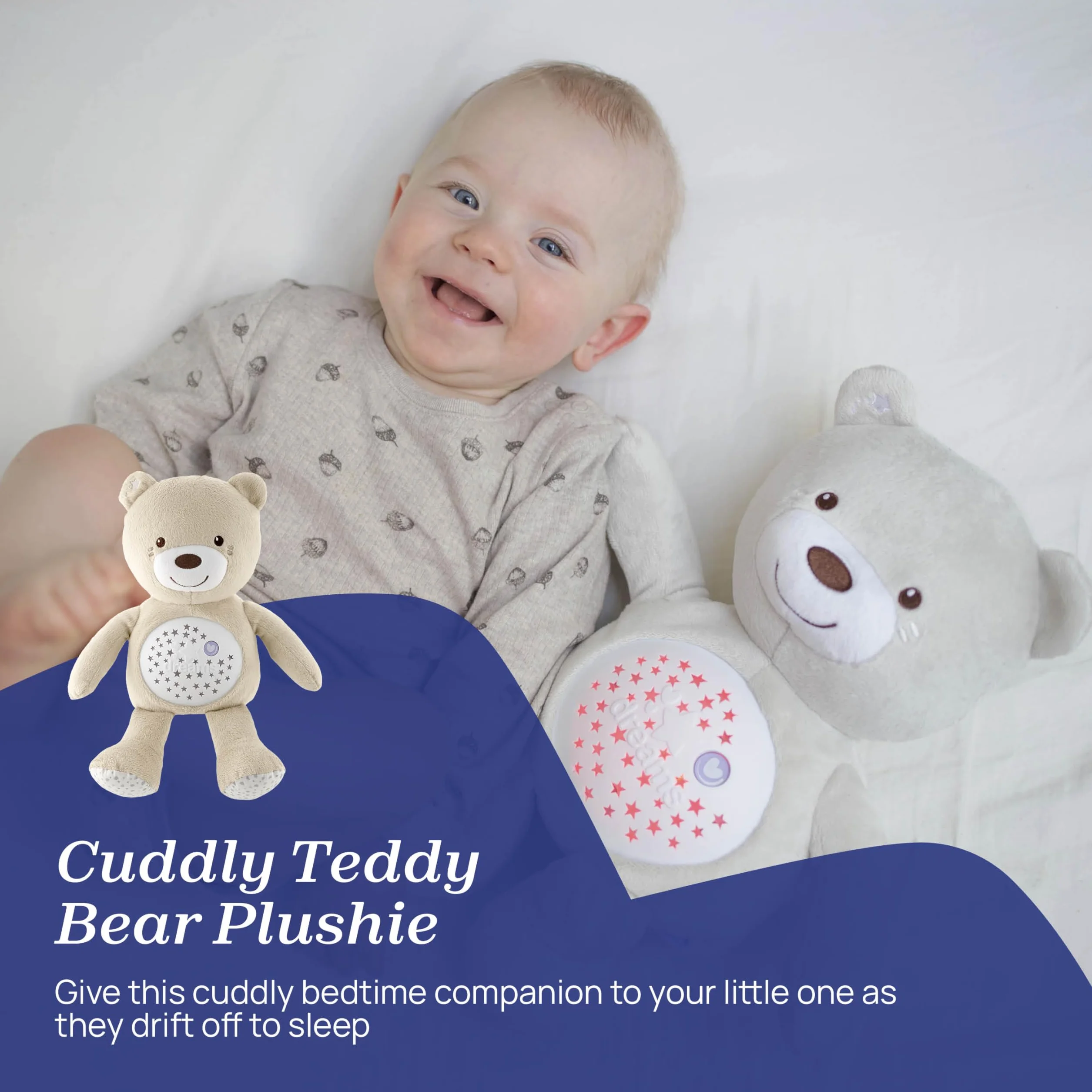 Chicco First Dreams Osito de Peluche Proyector Suave con Luz Nocturna para Niños Efectos Luminosos Melodías Relajantes Beige