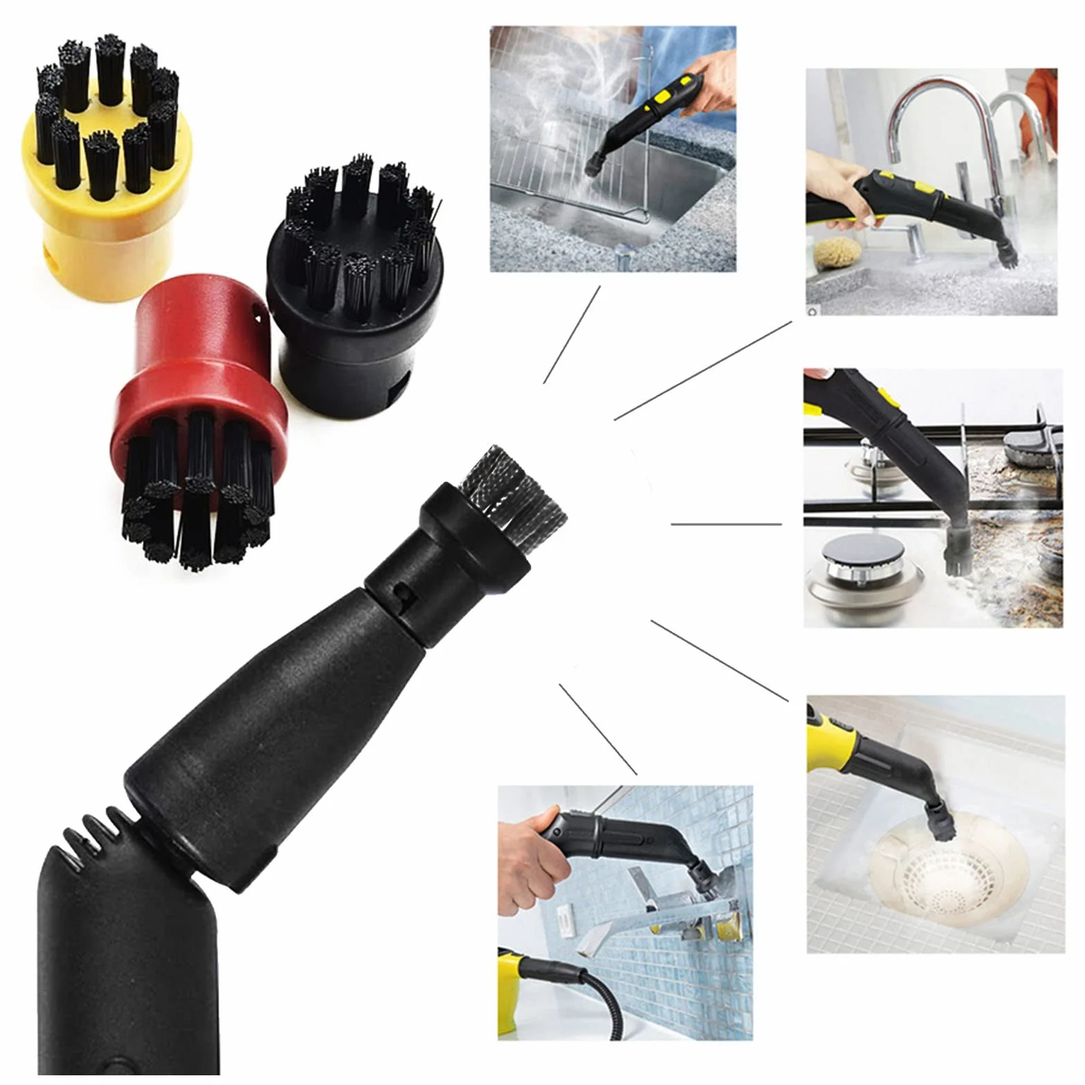 6 Piezas Accesorios para Limpiadores de Vapor Cepillo Redondo para Limpiar con Vapor Boquillas SC1 SC2 SC3 SC4 SC5 SC6 SC7
