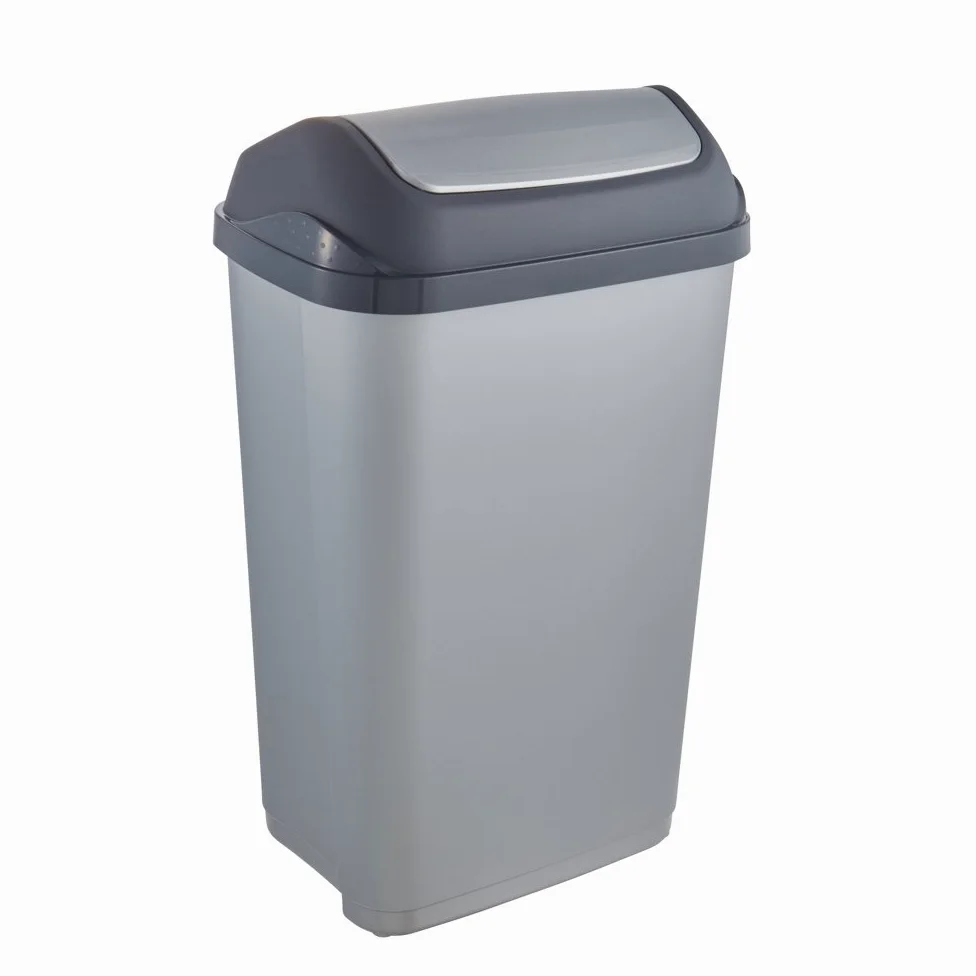 keeeper Cubo de Basura con Tapa Basculante, 50 l, Swantje, Plateado