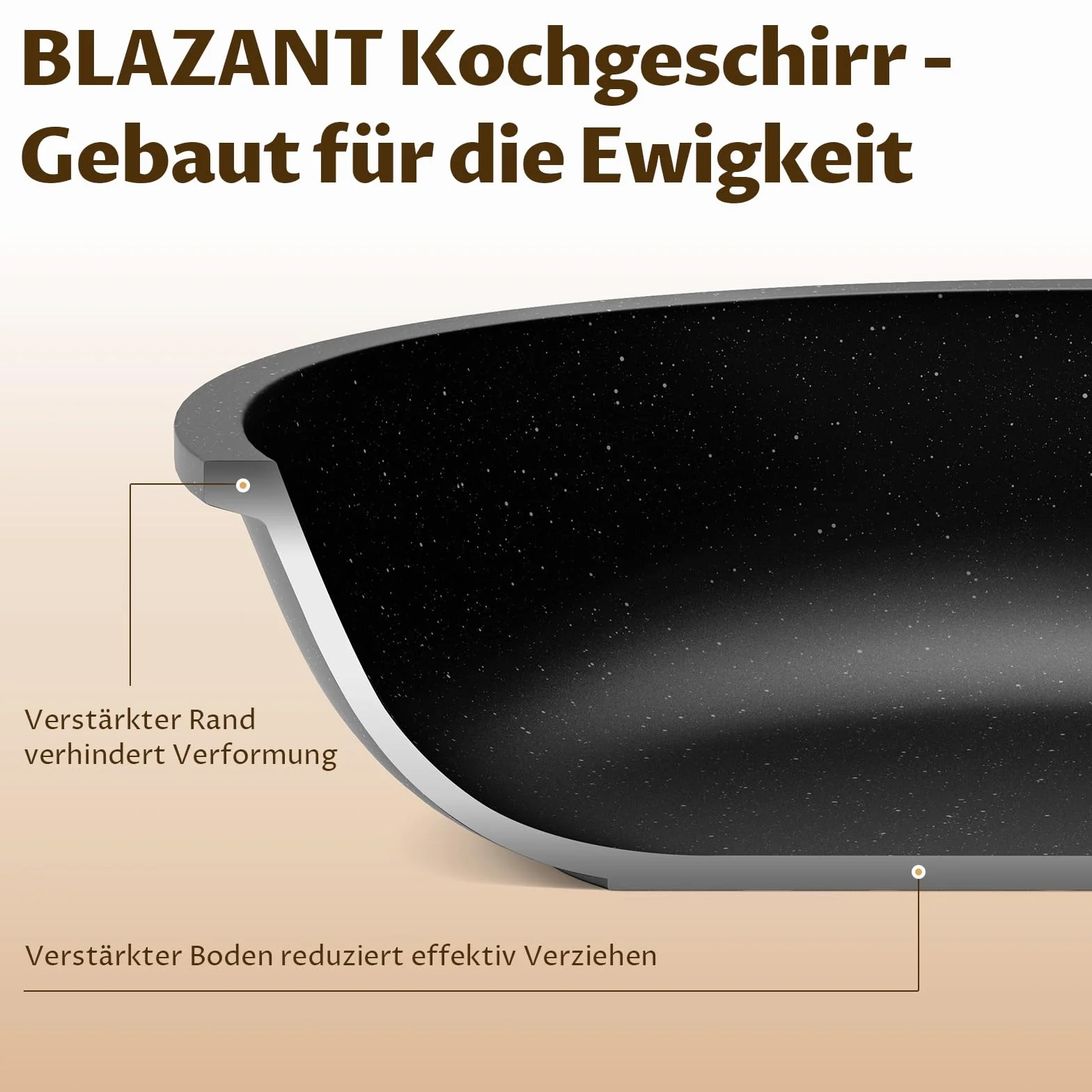 BLAZANT Juego de sartenes antiadherentes de inducción 20+24+28 cm, sartén de inducción para todas las cocinas, sartenes sin PFAS, fácil de limpiar, mango resistente al calor, granito