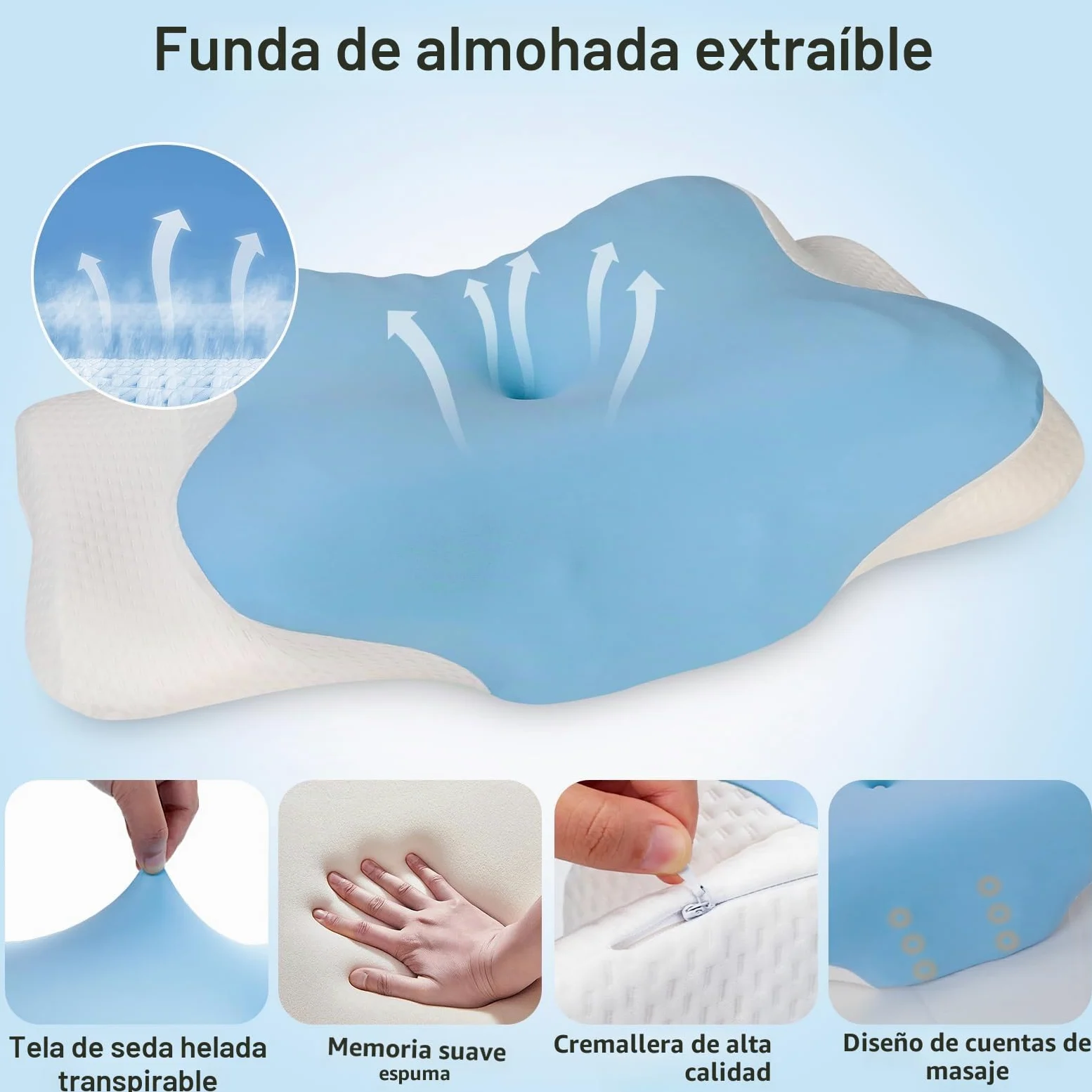 Cozary Almohada Cervicales y Cuello, Almohada Cervical de Espuma Viscoelástica, Almohadas Ergonómica para Dormir de Lado y Boca Arriba