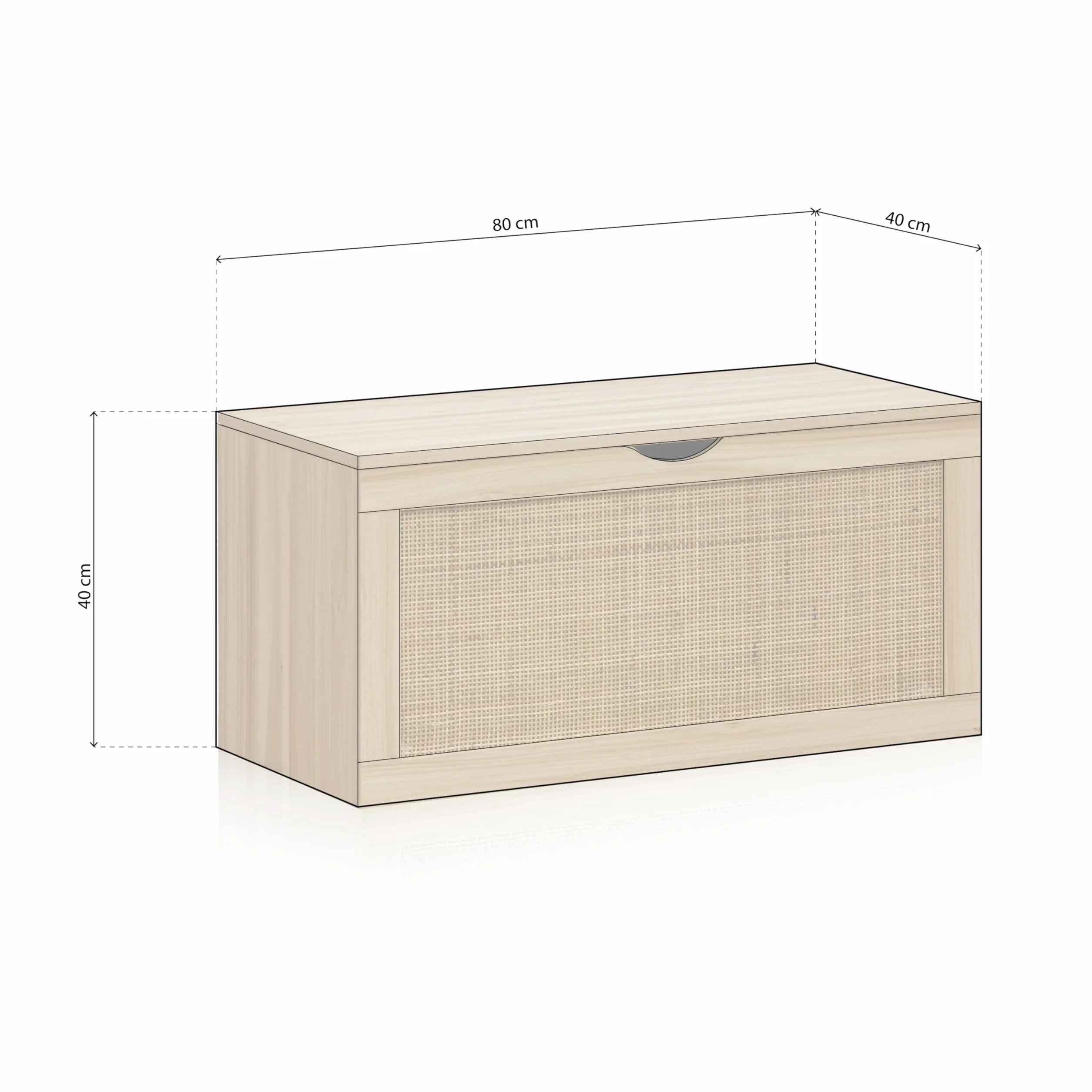 duehome | Made, Baúl, Banco de Almacenaje, Acabado en Pino y Rattan, Medidas: 80 cm (Largo) x 40 cm (Alto) x 40 cm (Fondo)