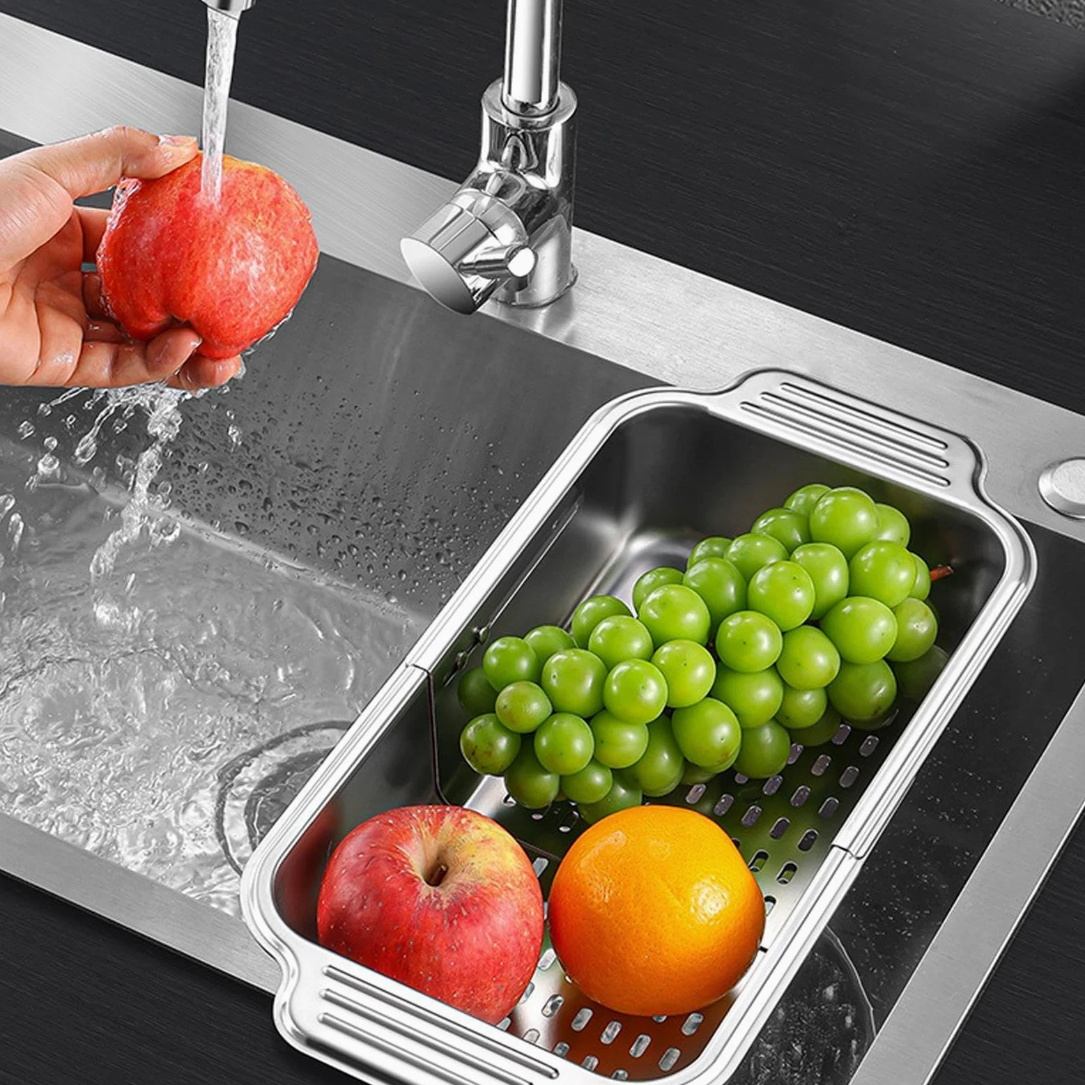 Escurridor Expandible Sobre El Fregadero Colador Telescópico Filtrante | Colador Antiatasco para Fregadero para Verduras, Frutas, Pasta, Utensilios, Menaje, Cocina, Hogar, Apartamento, Restaurante