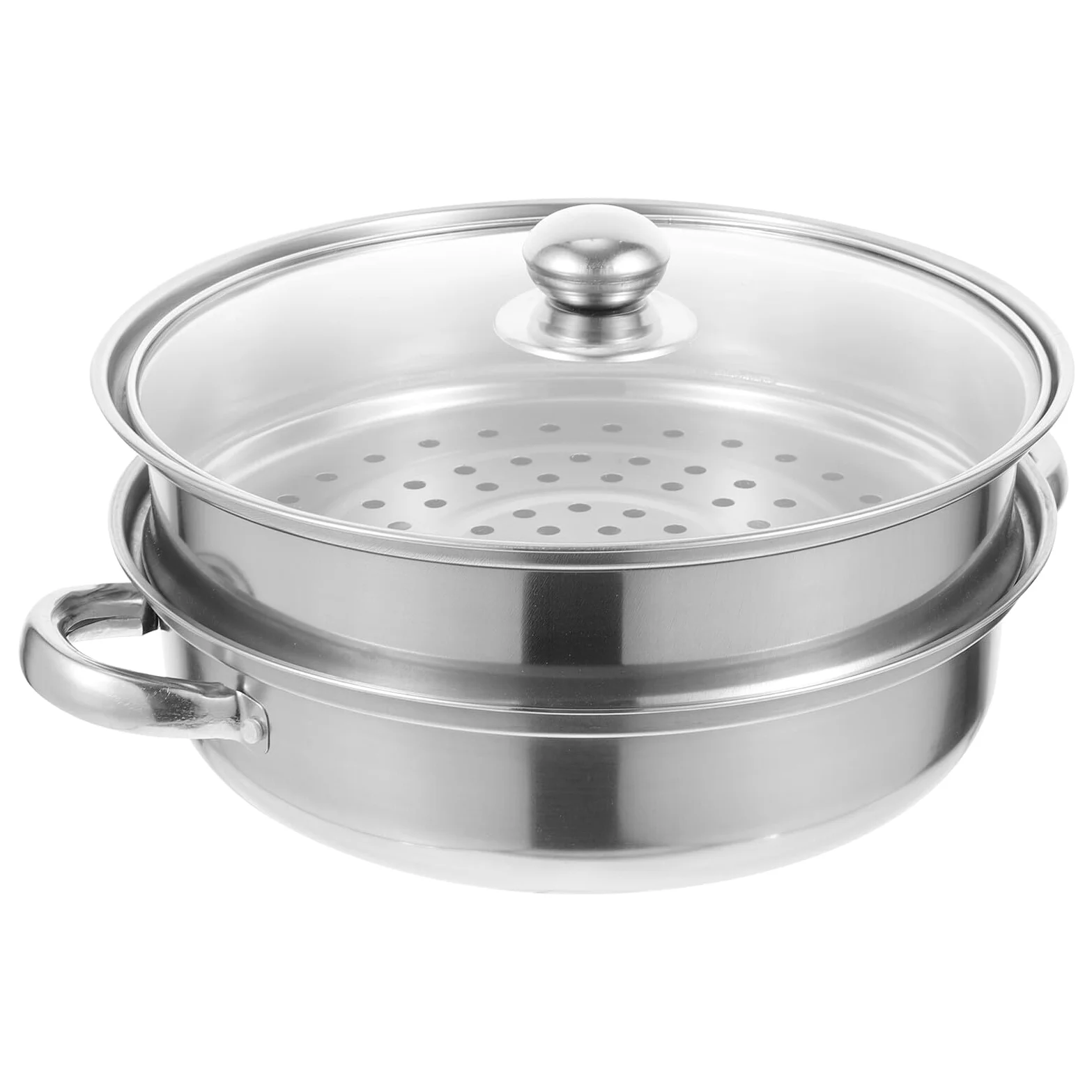 Olla Vaporera de Acero Inoxidable Doble Capa para Cocina Diseño de Asa, Cocedor de Verduras al Vapor Multifunción Adecuado para Uso en Cocina