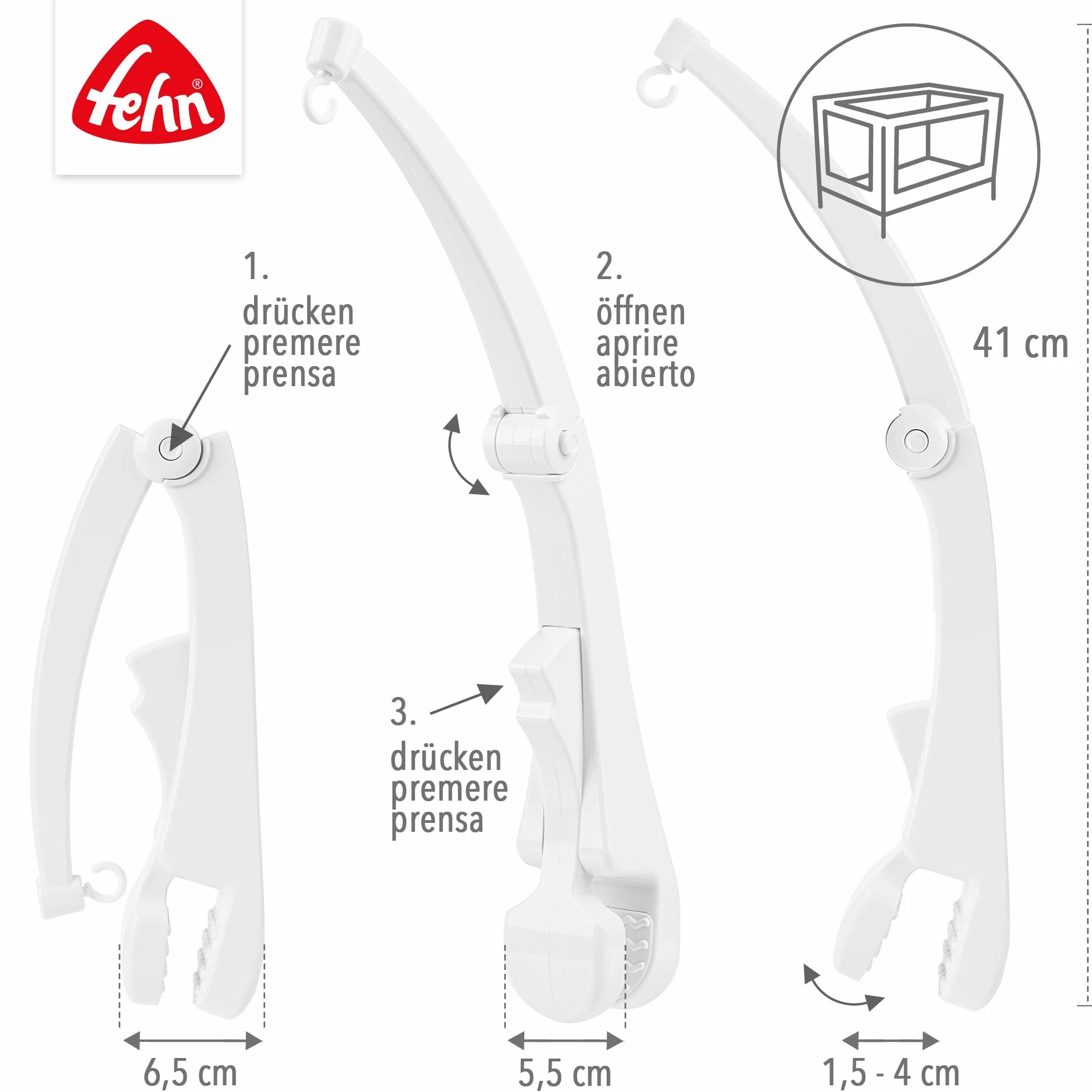 Fehn soporte para móviles de viaje, abrazadera para cuna, 249927, apto para todos los móviles musicales