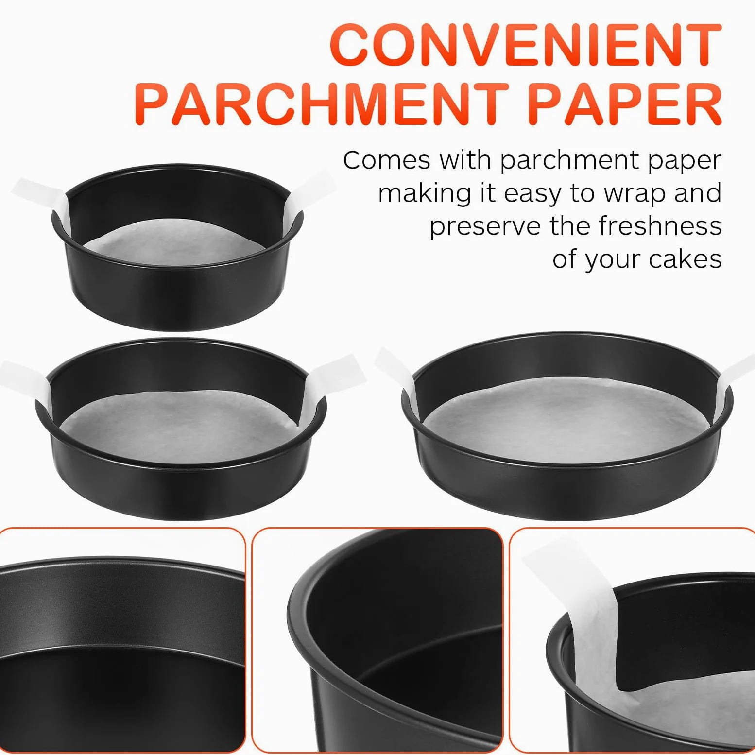 Zerodeko 3 Moldes Redondos para Hornear Pasteles de Acero al Carbono con Papel de Pergamino, Antiadherentes y Fáciles de Usar para Diversas Situaciones de Repostería