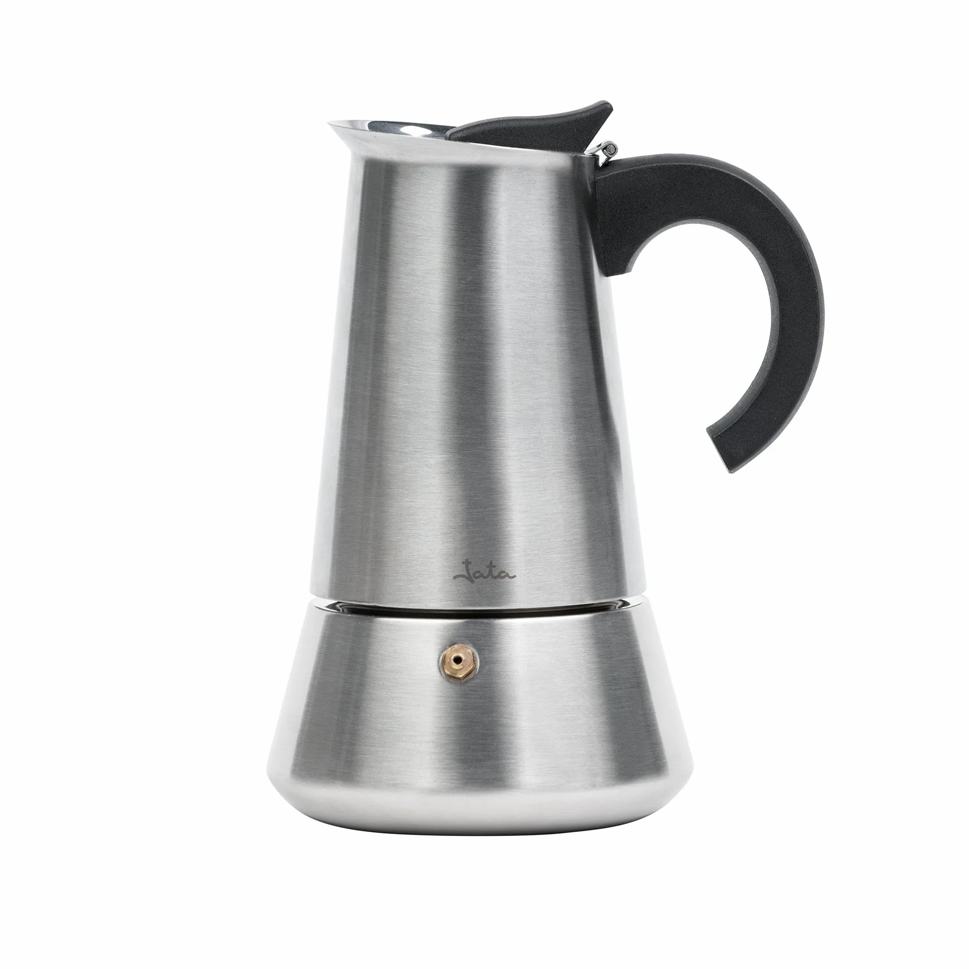 Jata Hogar CAX110 - Cafetera Italiana Inducción 10 Tazas Acero Inoxidable, Cafetera Moka Espresso, Compatible con Todas las Cocinas, Acabado Pulido Espejo, Mango Ergonómico Anticalor
